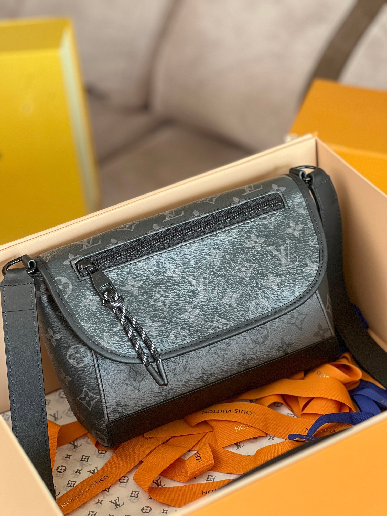 Louis Vuitton Black Monogram Pattern Canvas Crossbody Messenger Bag