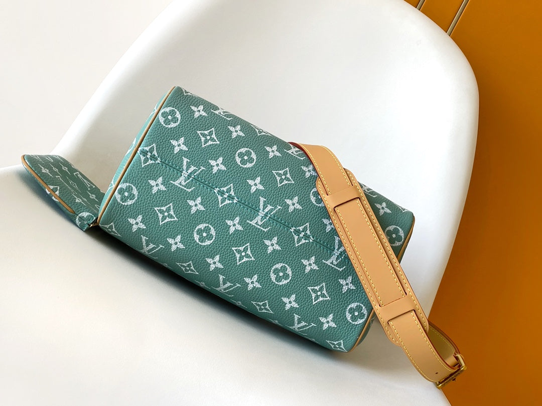 Louis Vuitton Teal Monogram Canvas Crossbody Handbag with Leather Handles
