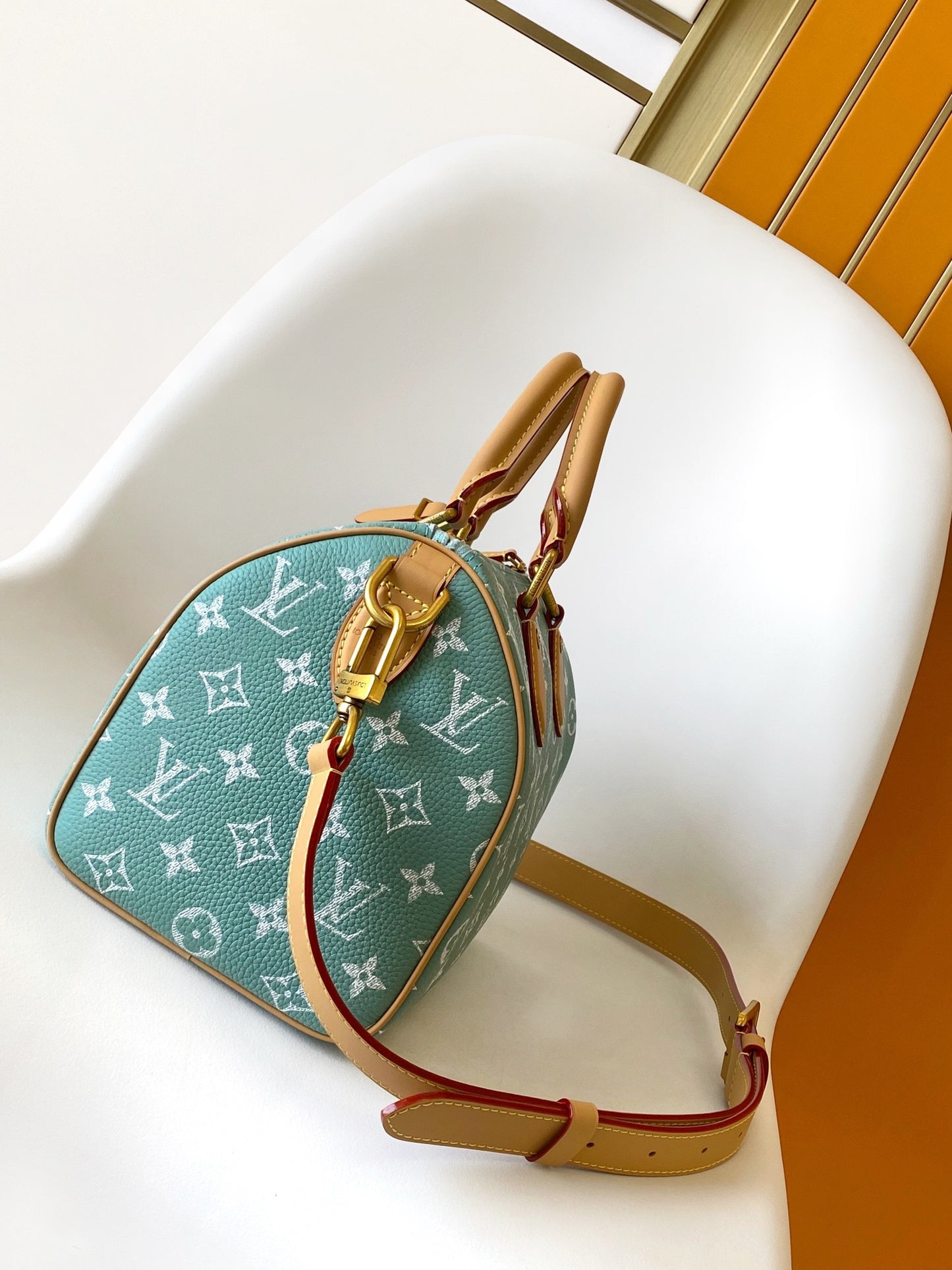 Louis Vuitton Teal Monogram Canvas Crossbody Handbag with Leather Handles