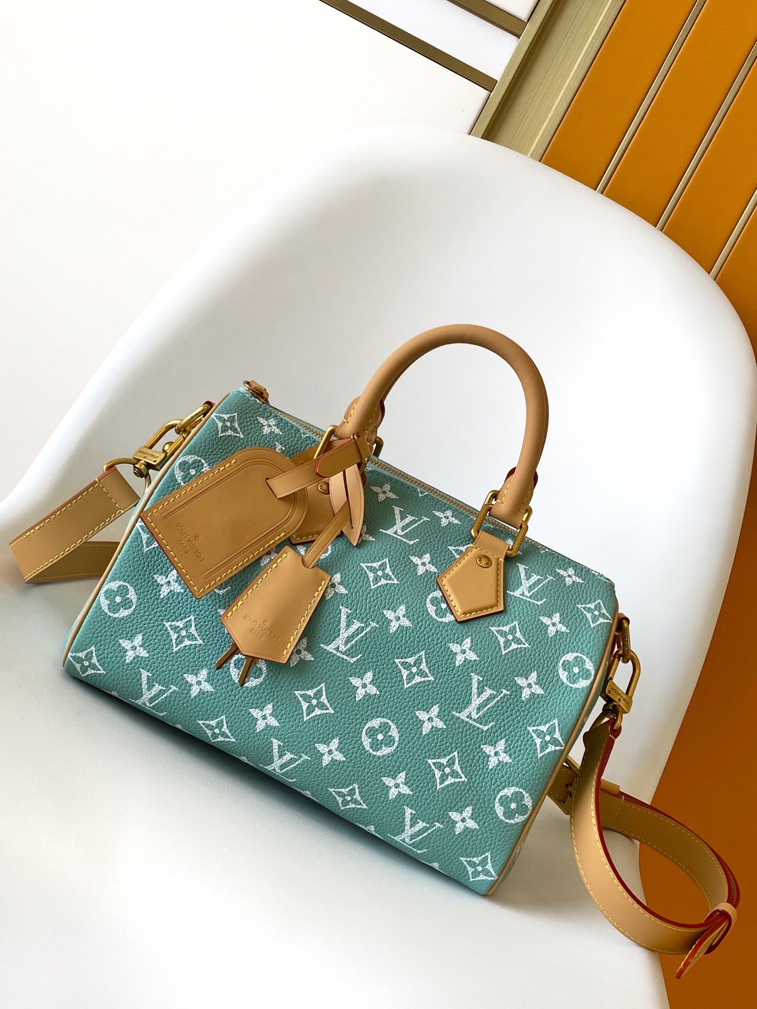 Louis Vuitton Teal Monogram Canvas Crossbody Handbag with Leather Handles