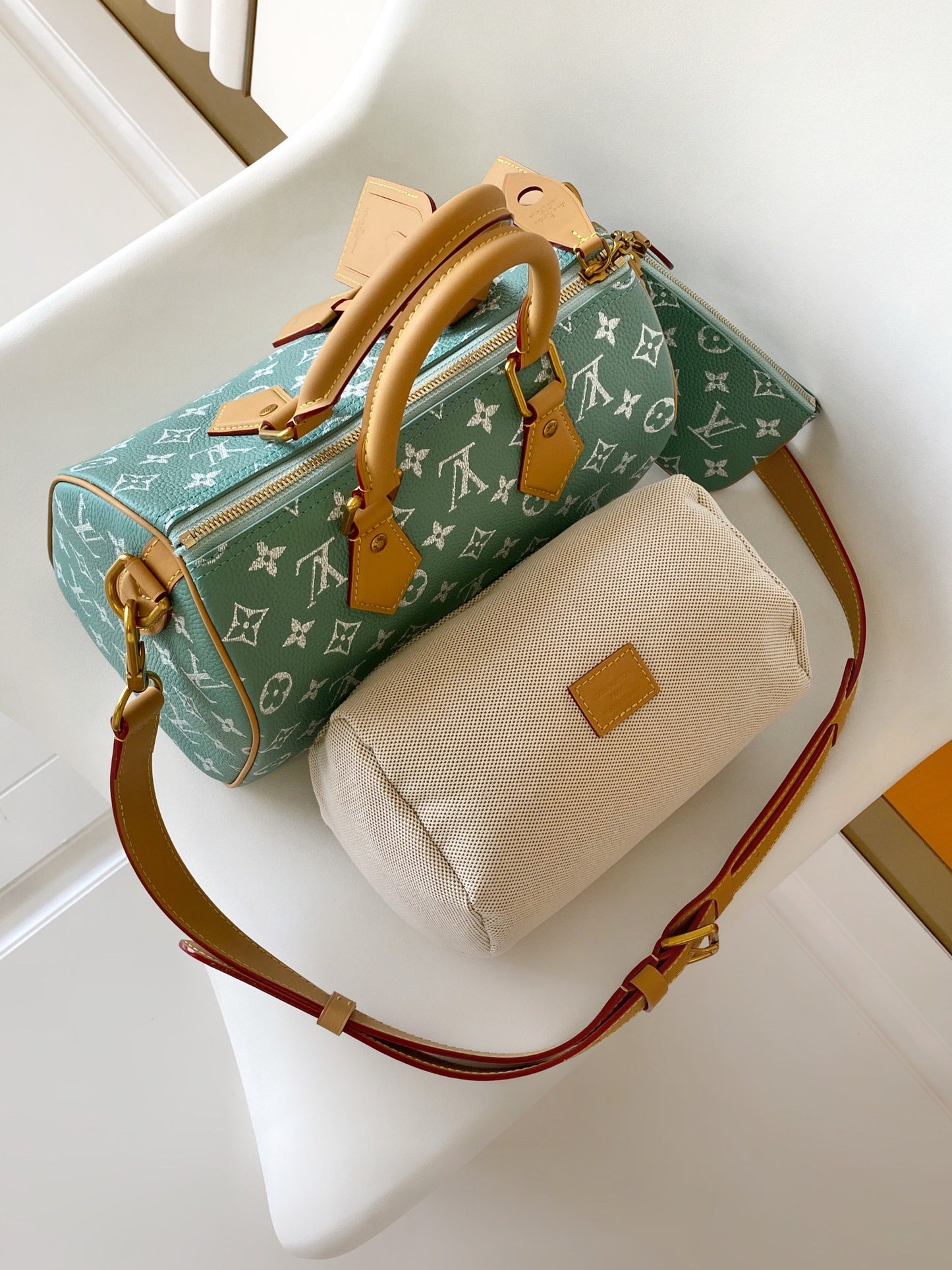 Louis Vuitton Teal Monogram Canvas Crossbody Handbag with Leather Handles