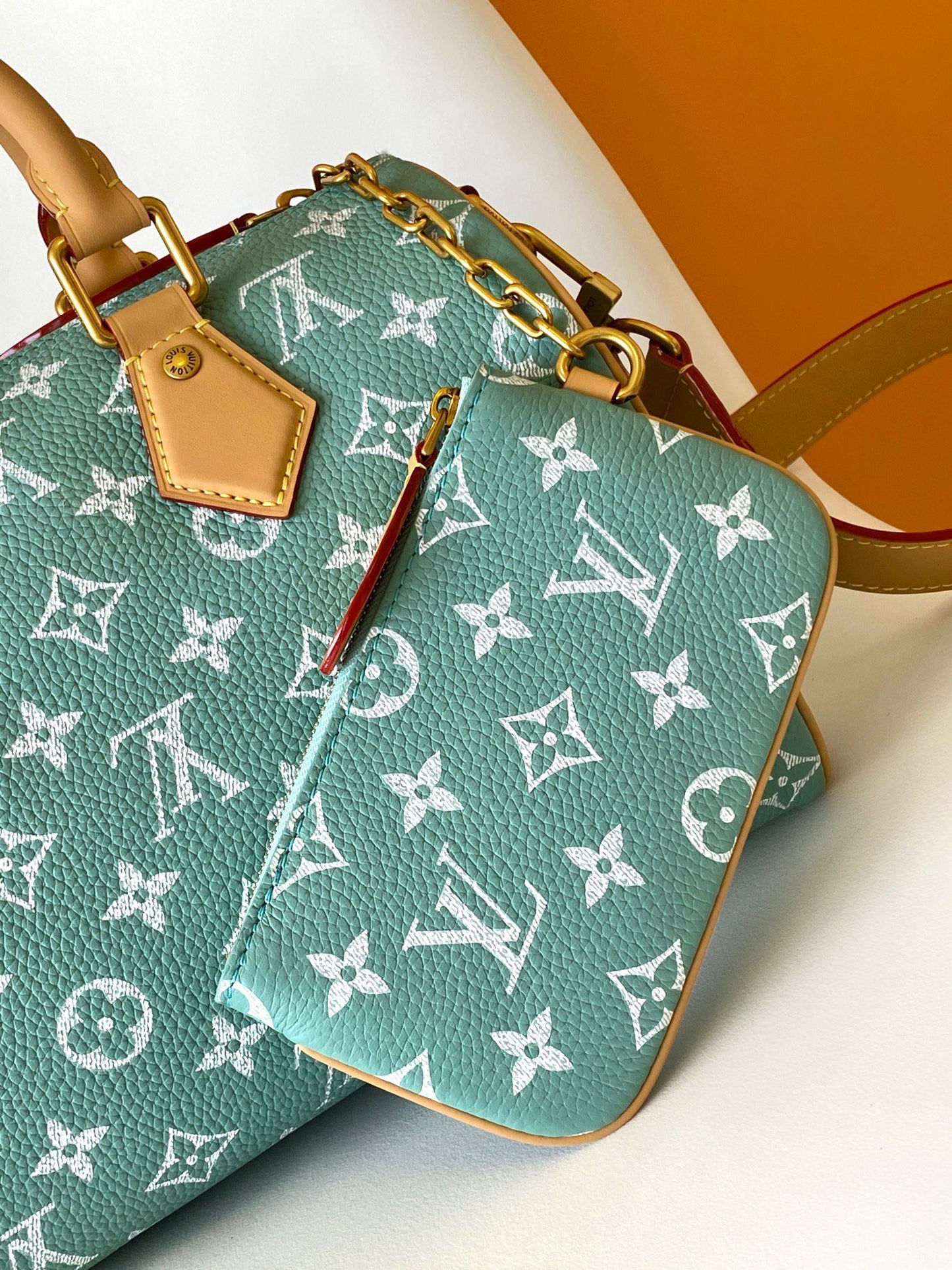 Louis Vuitton Teal Monogram Canvas Crossbody Handbag with Leather Handles