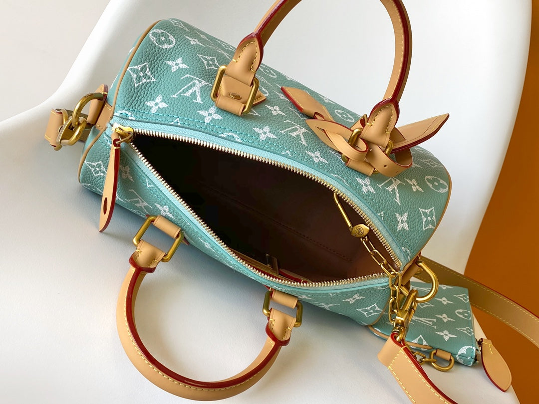 Louis Vuitton Teal Monogram Canvas Crossbody Handbag with Leather Handles