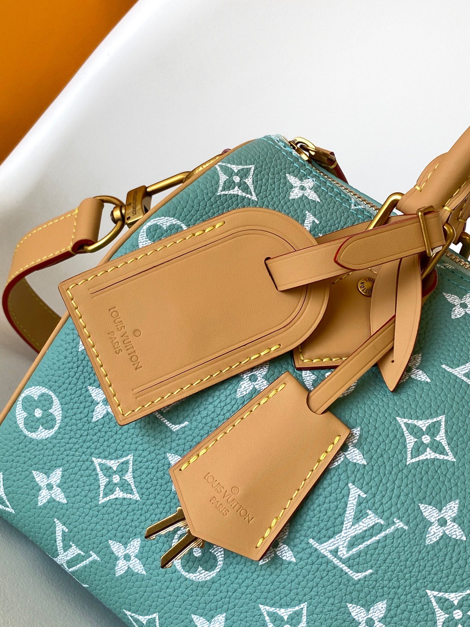 Louis Vuitton Teal Monogram Canvas Crossbody Handbag with Leather Handles
