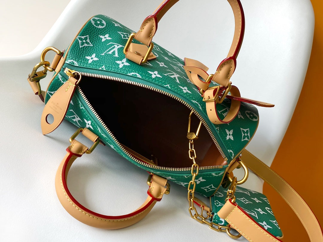 Louis Vuitton Green Monogram Canvas Top-Handle Duffle Handbag with Strap