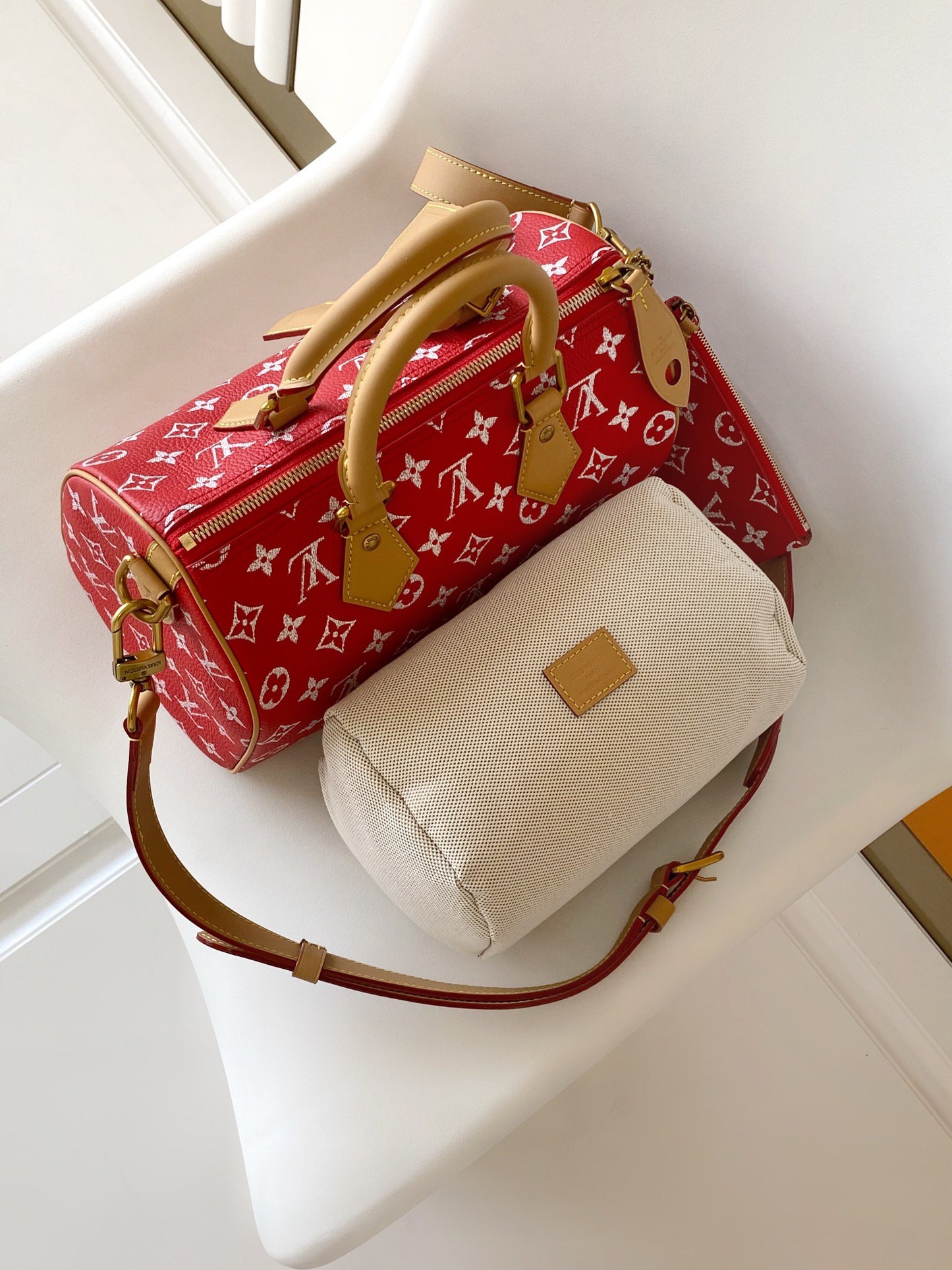 Louis Vuitton Red Monogram Canvas Top-Handle Handbag with Removable Strap