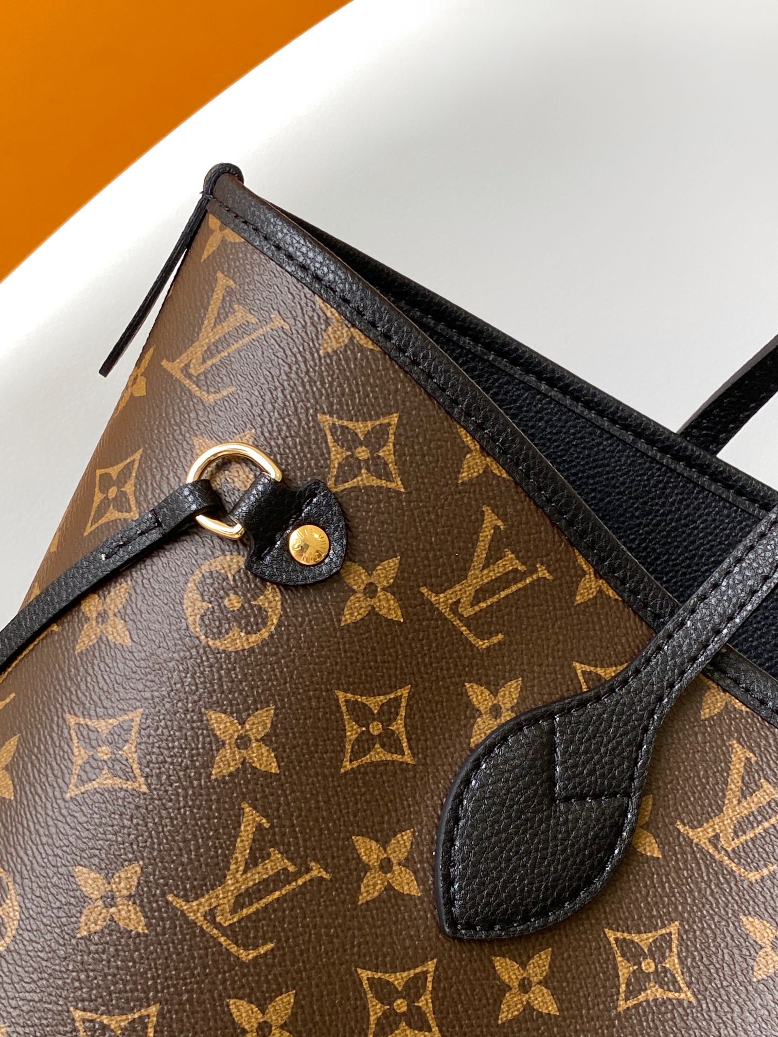 Louis Vuitton Black Leather Tote Bag with Monogram Print Lining and Pouch