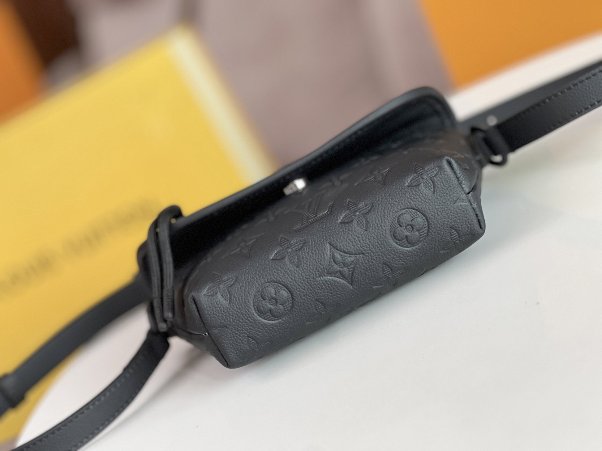 Louis Vuitton Black Embossed Monogram Leather Crossbody Bag with Adjustable Strap