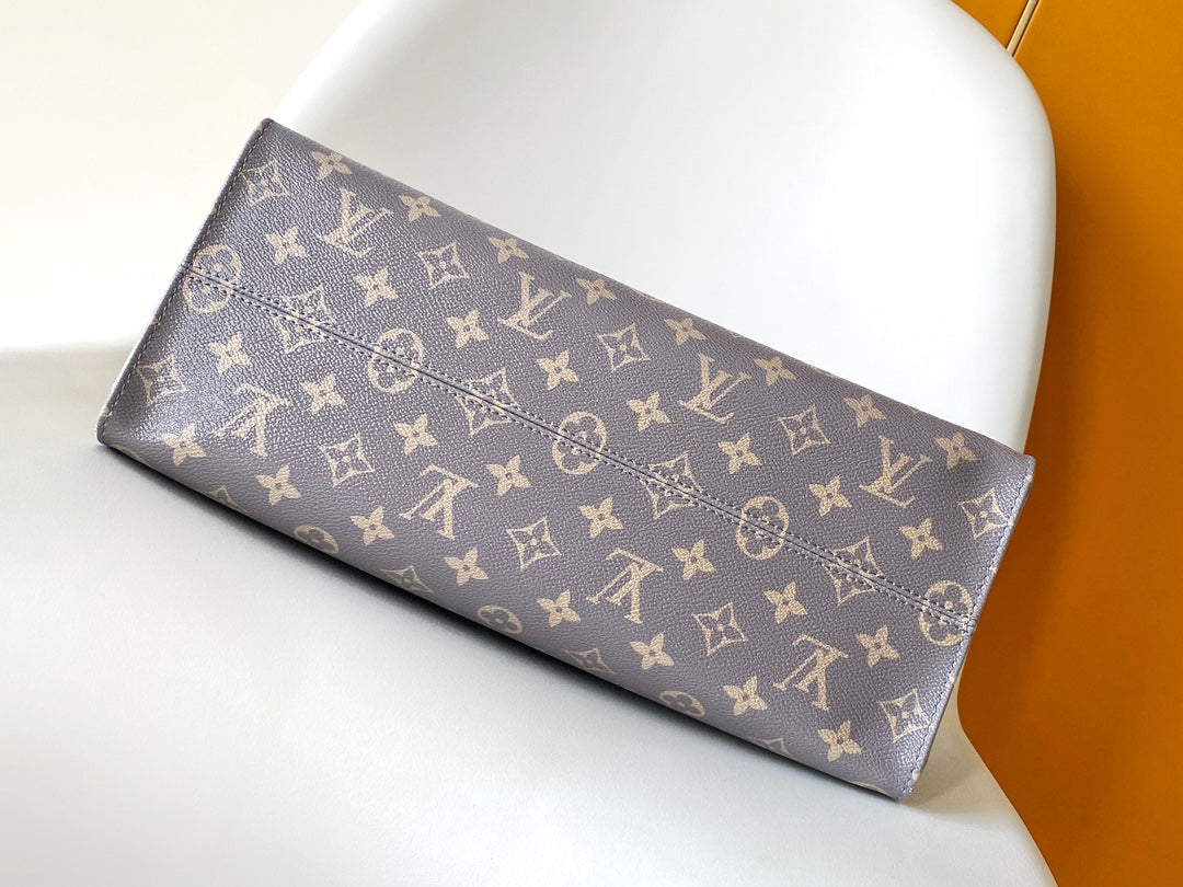 Louis Vuitton Classic Grey Monogram Canvas Tote Handbag with Leather Handles