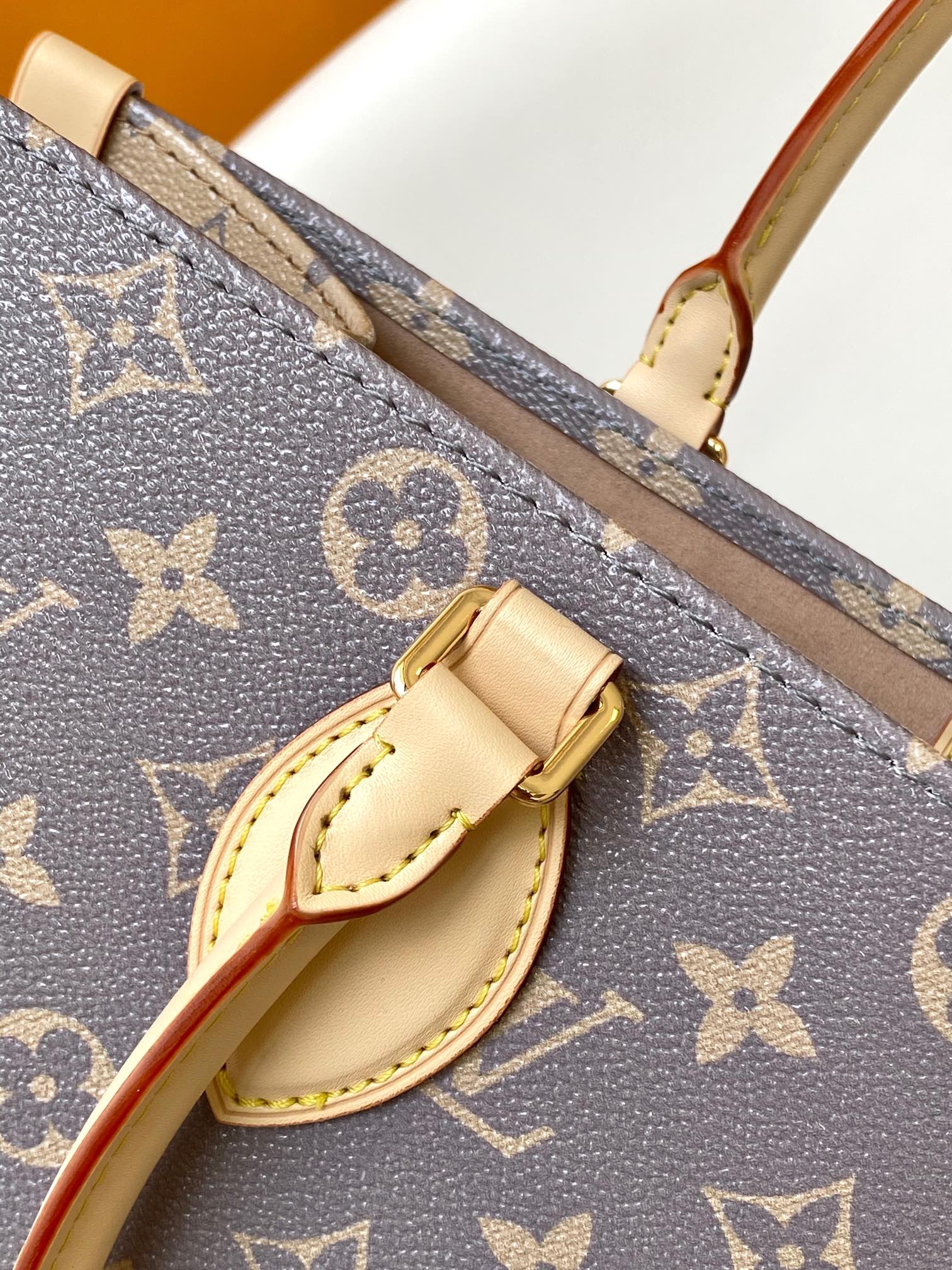Louis Vuitton Classic Grey Monogram Canvas Tote Handbag with Leather Handles