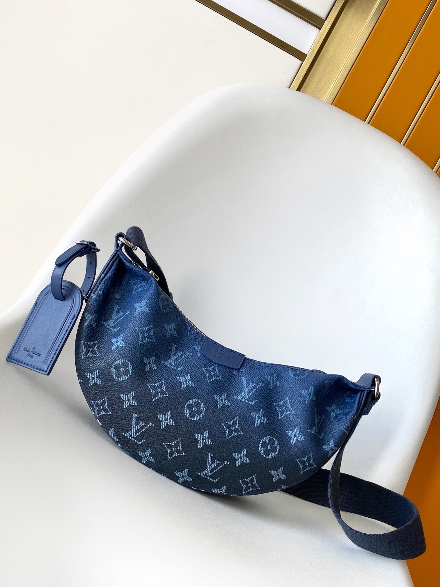 Louis Vuitton Blue Monogram Crescent Crossbody Sling Bag with Strap