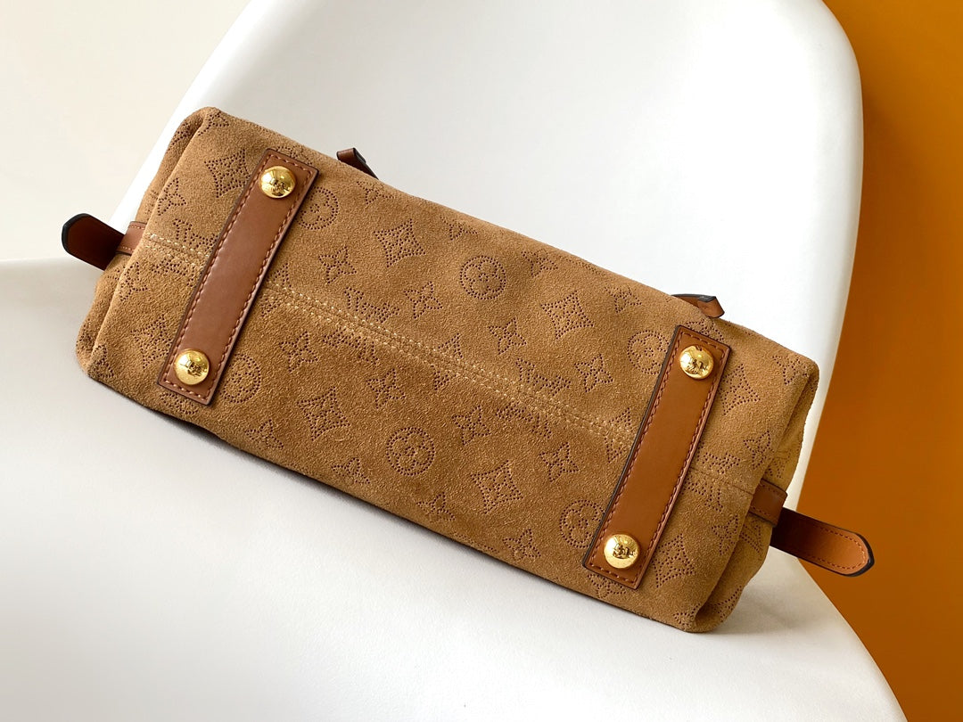 Louis Vuitton Monogram Suede Shoulder Bag with Sherpa Trim and Leather Bow