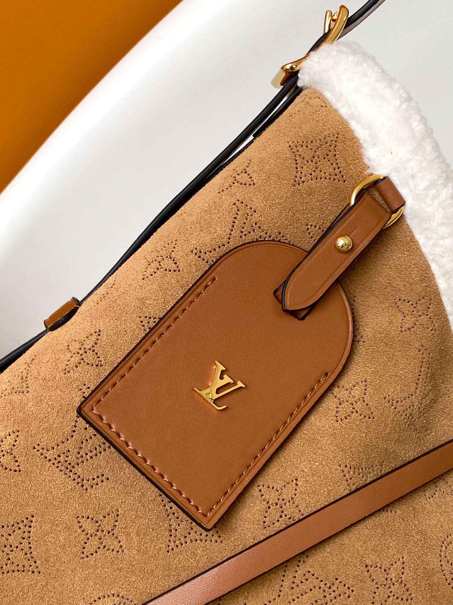 Louis Vuitton Monogram Suede Shoulder Bag with Sherpa Trim and Leather Bow