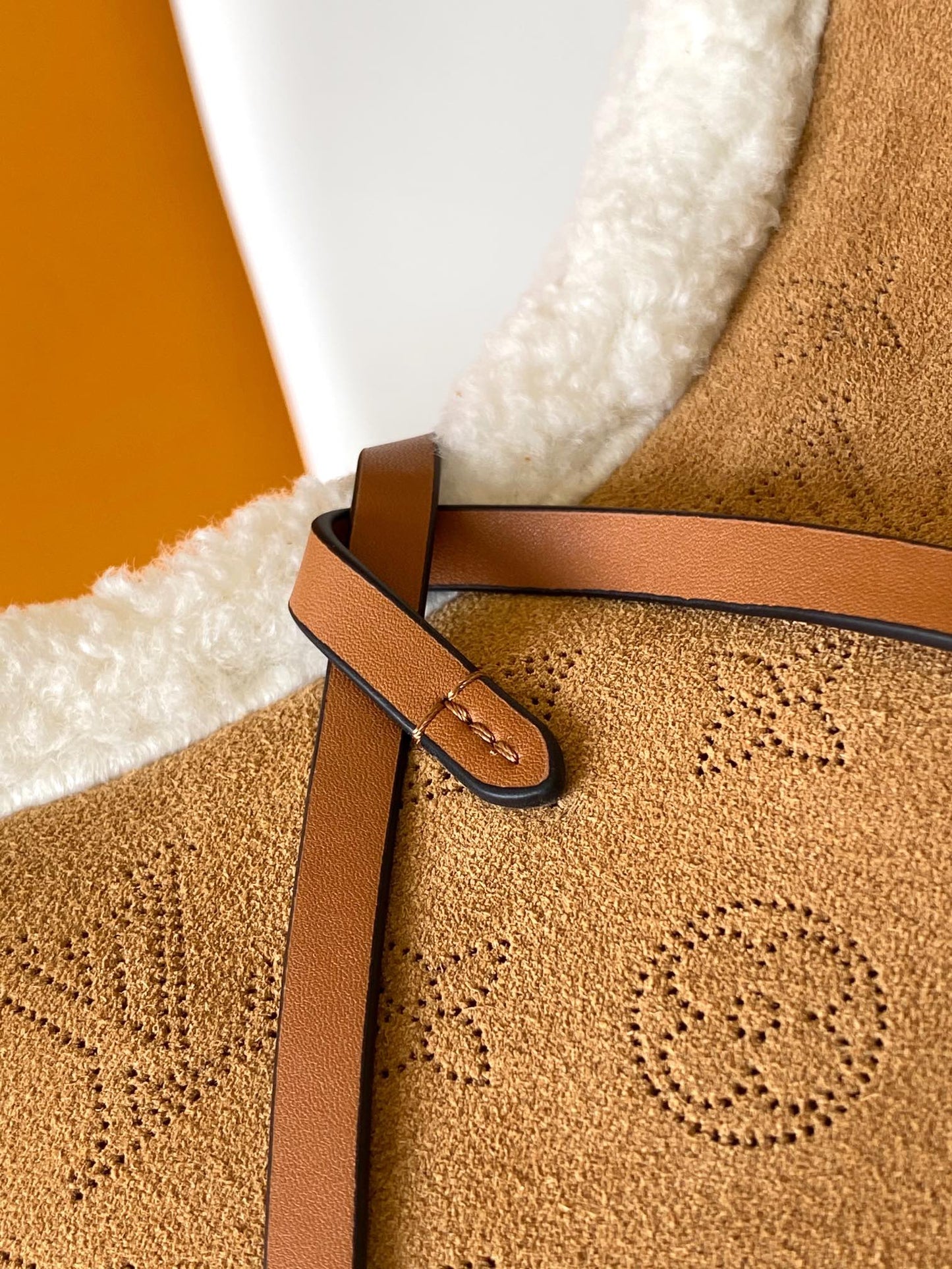 Louis Vuitton Monogram Suede Shoulder Bag with Sherpa Trim and Leather Bow