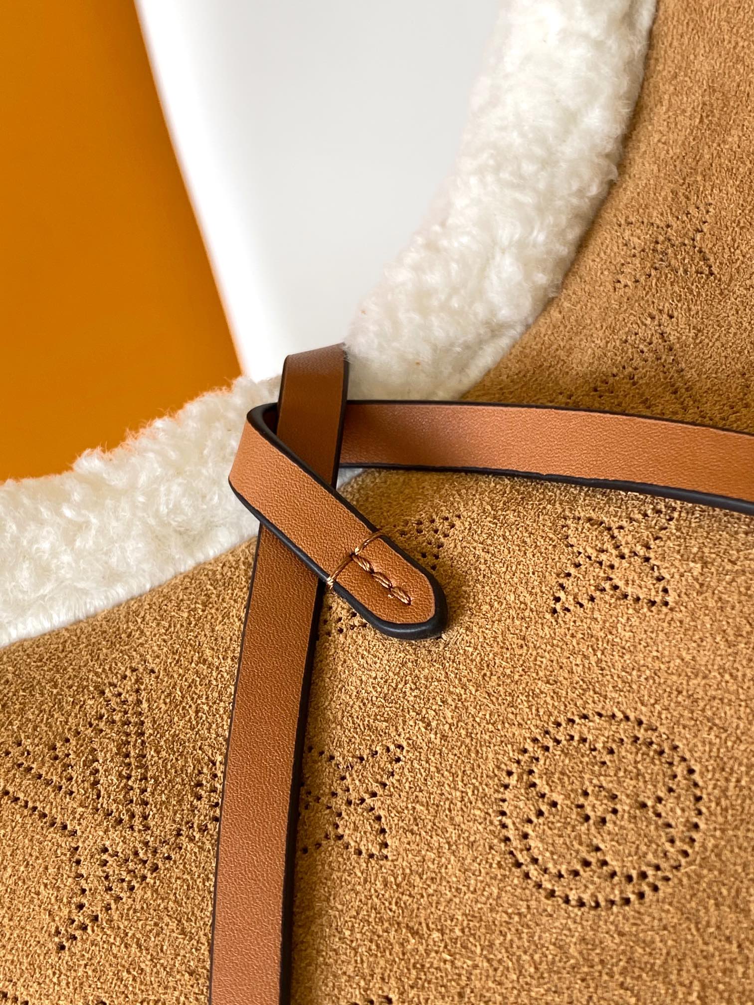 Louis Vuitton Monogram Suede Shoulder Bag with Sherpa Trim and Leather Bow