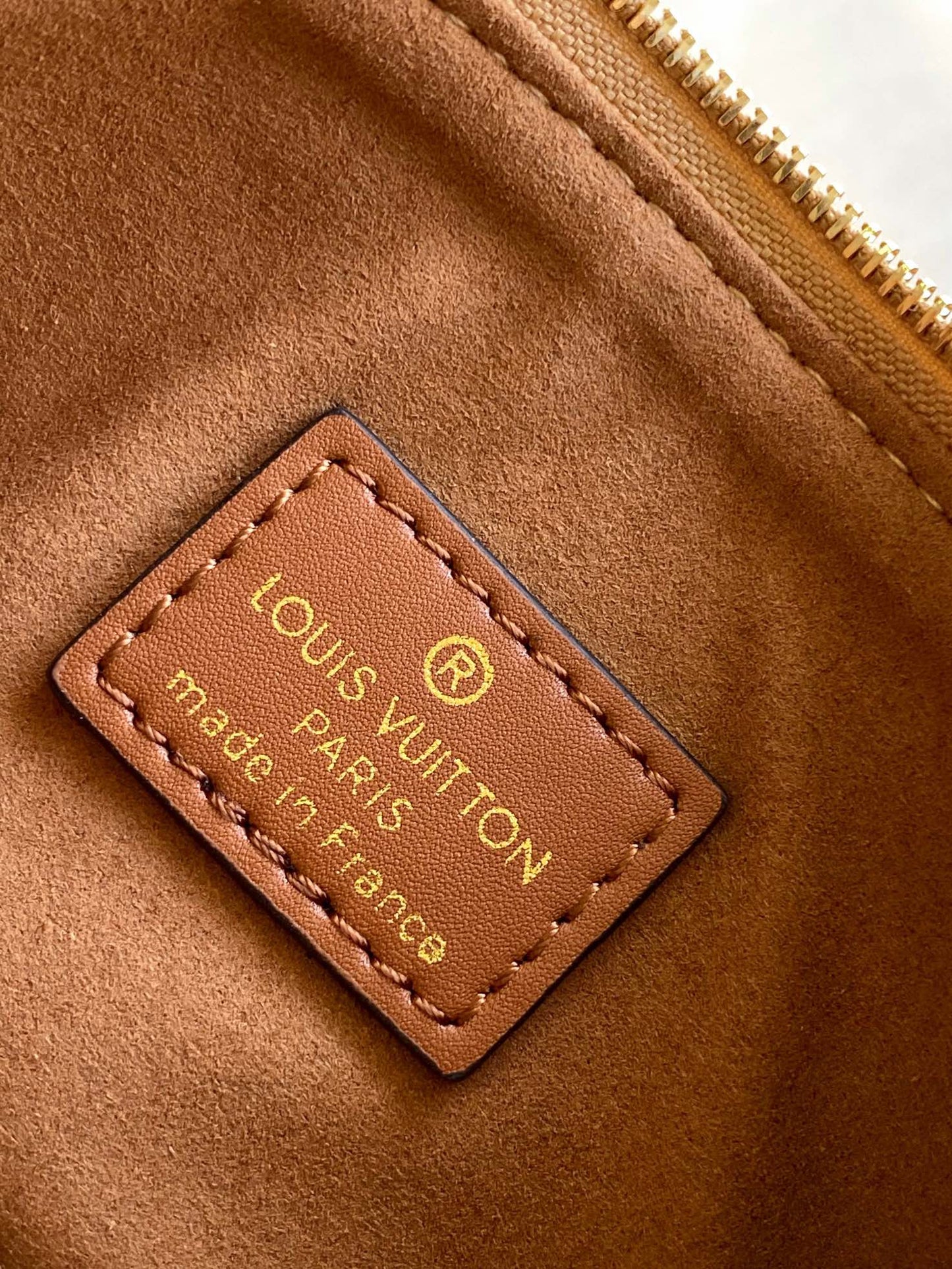 Tan Monogram Faux Fur Trim Shoulder Bag with Bow Accent