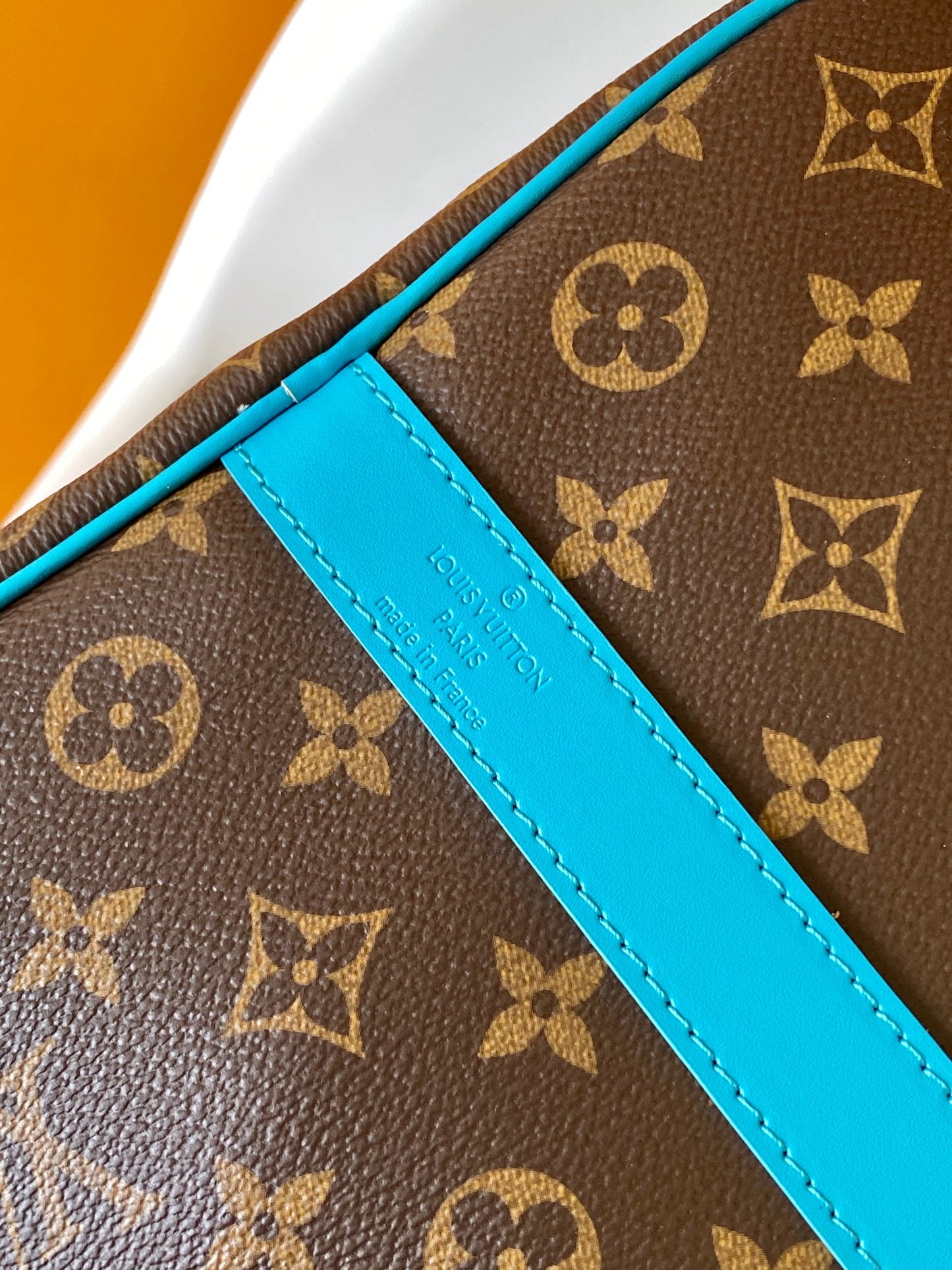 Louis Vuitton Vintage Monogram Canvas Travel Duffle Bag with Blue Leather Trim