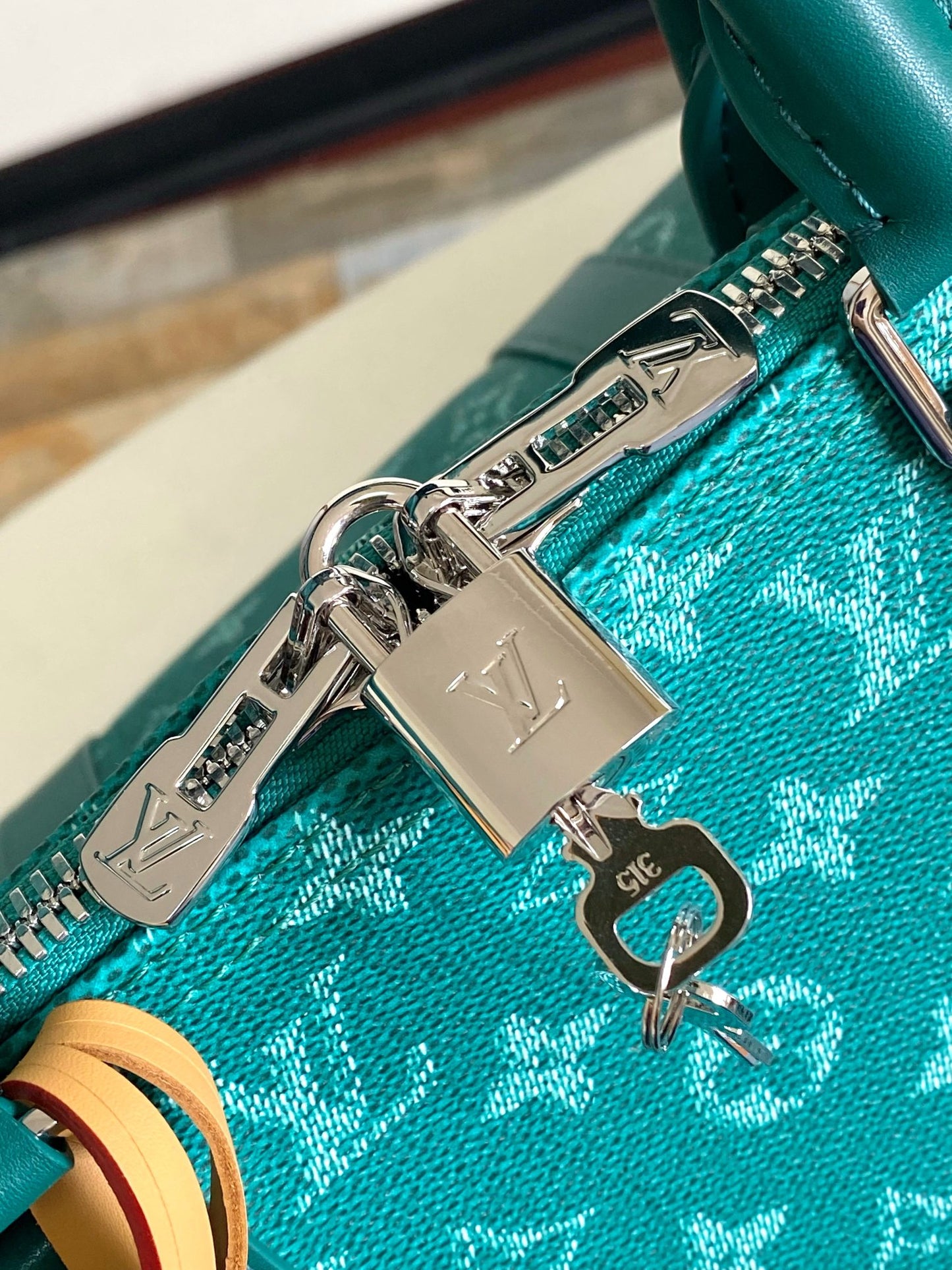 Louis Vuitton Green Monogram Pattern Travel Duffle Bag with Dog Paw Charm