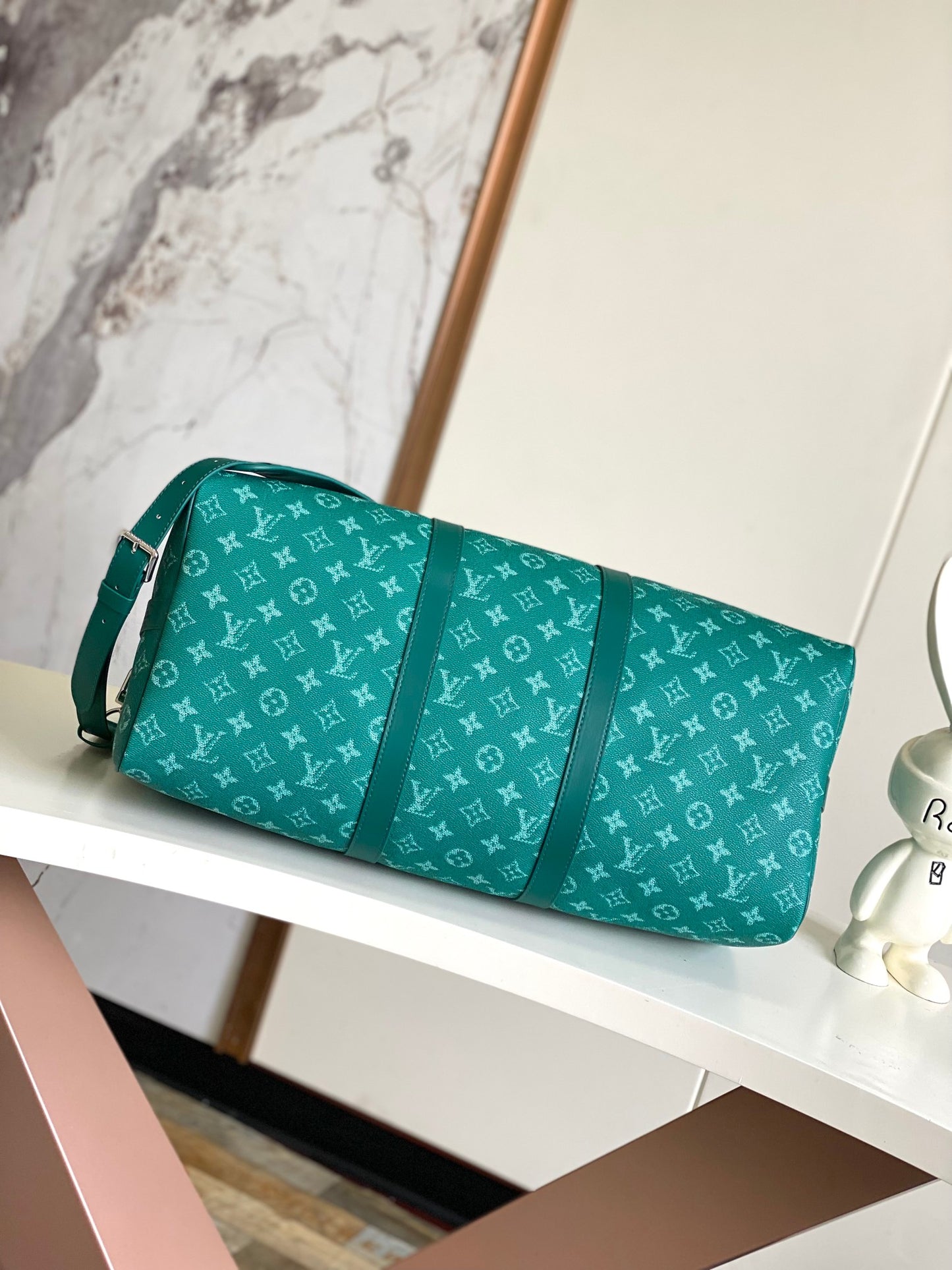 Louis Vuitton Green Monogram Pattern Travel Duffle Bag with Dog Paw Charm