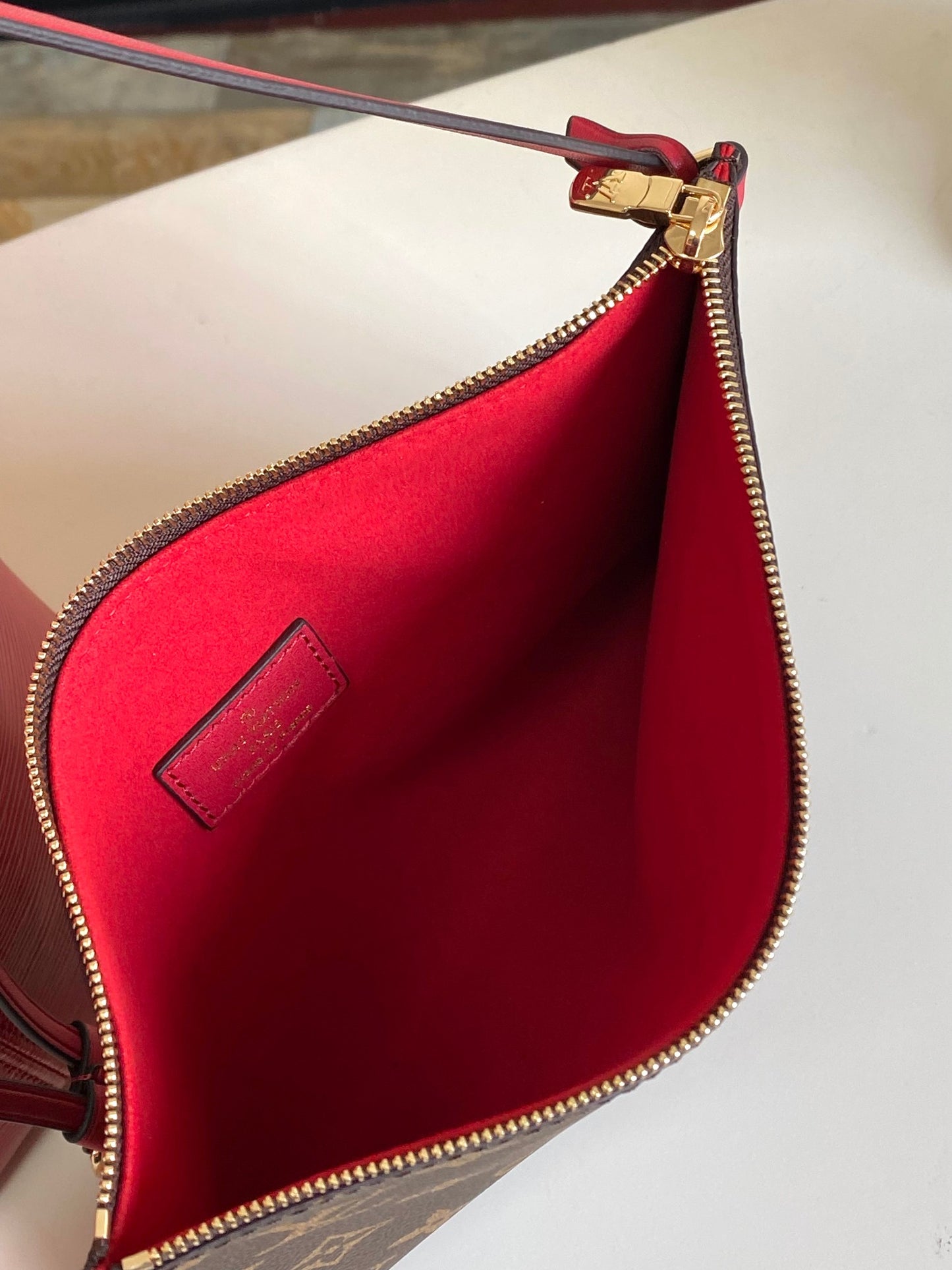 Louis Vuitton Classic Red Textured Leather Tote Bag with Shoulder Straps