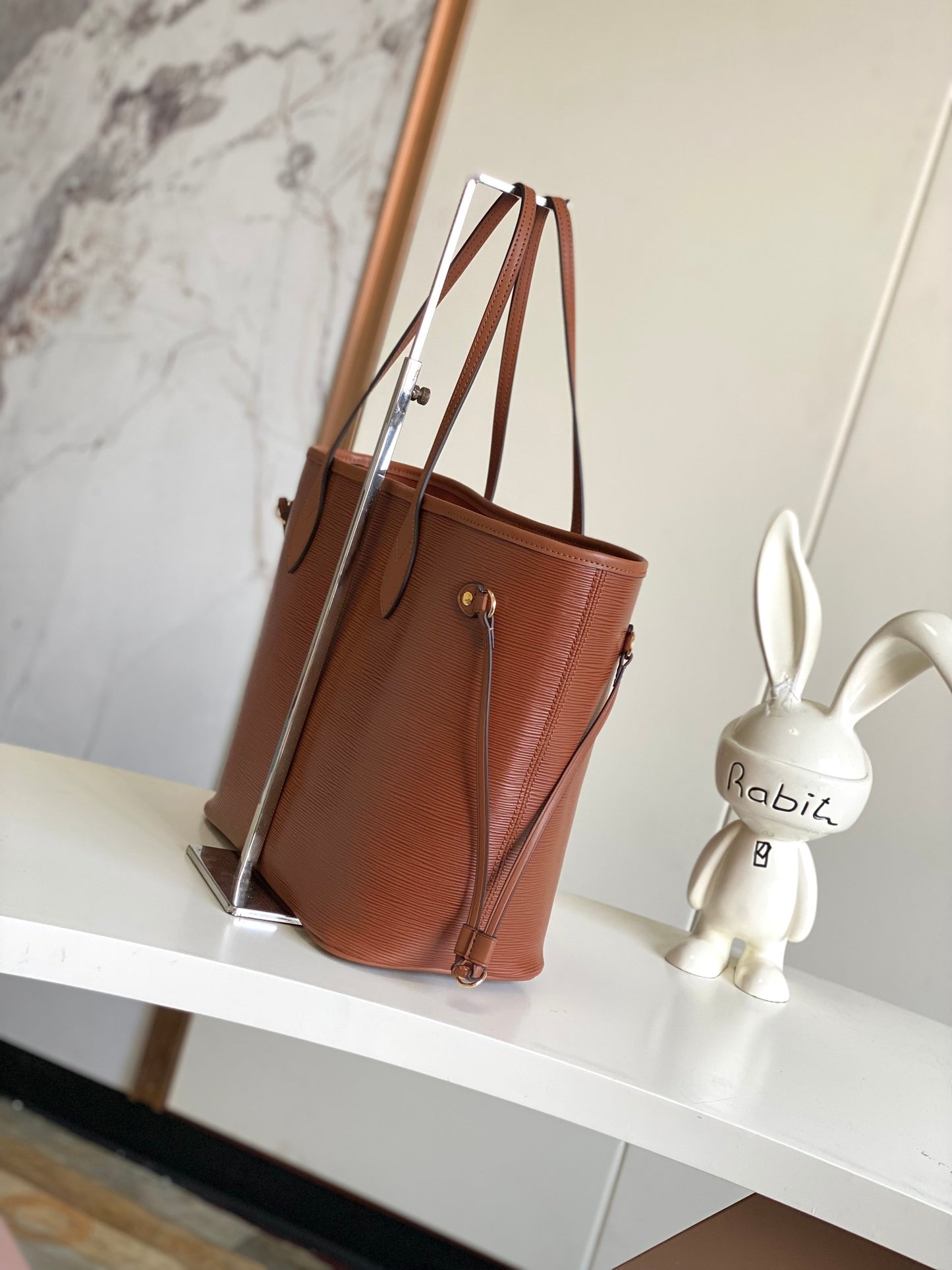 Louis Vuitton Classic Brown Textured Leather Tote Bag with Side Straps