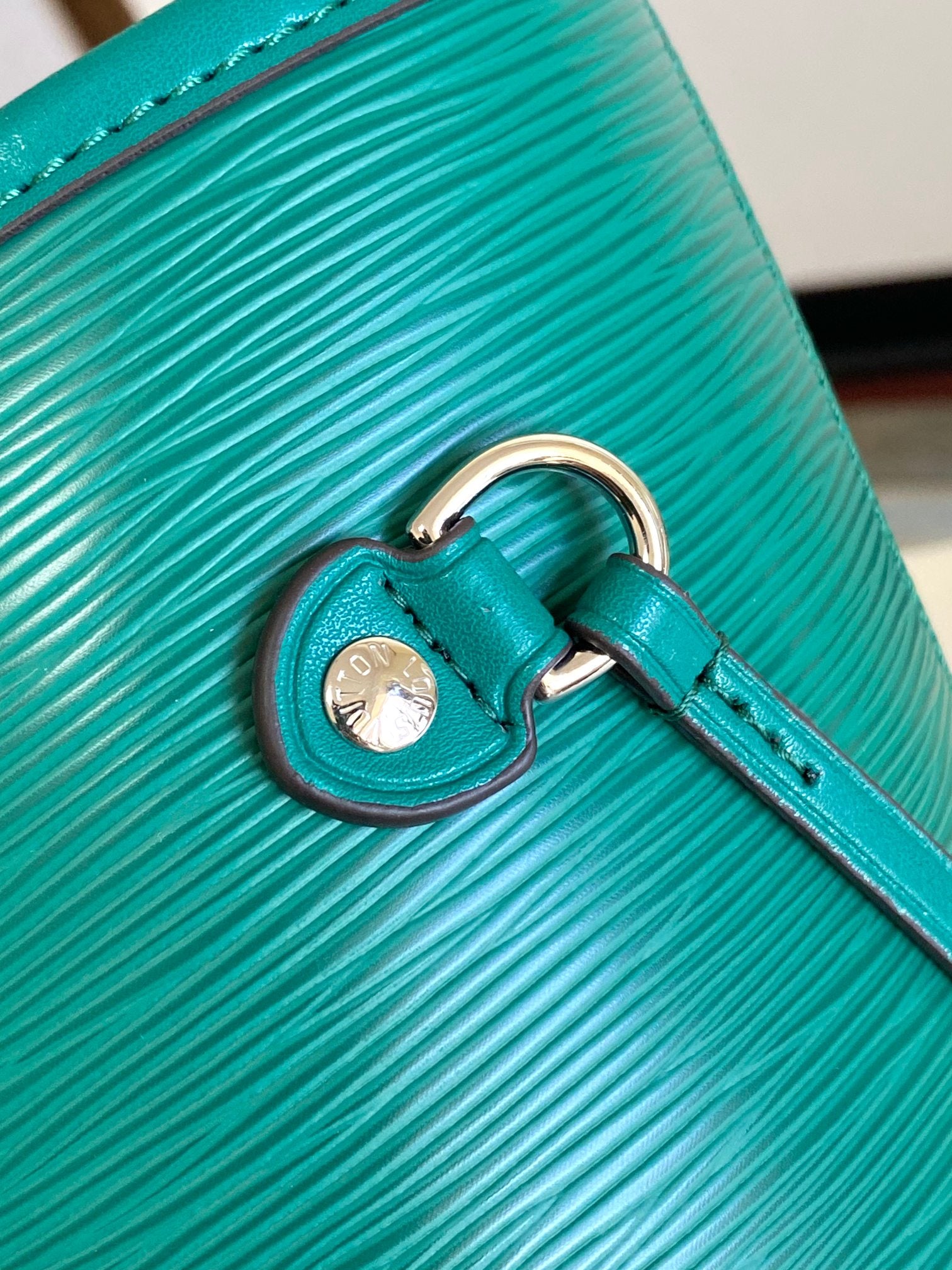 Louis Vuitton Classic Green Textured Leather Tote Bag with Side Drawstrings