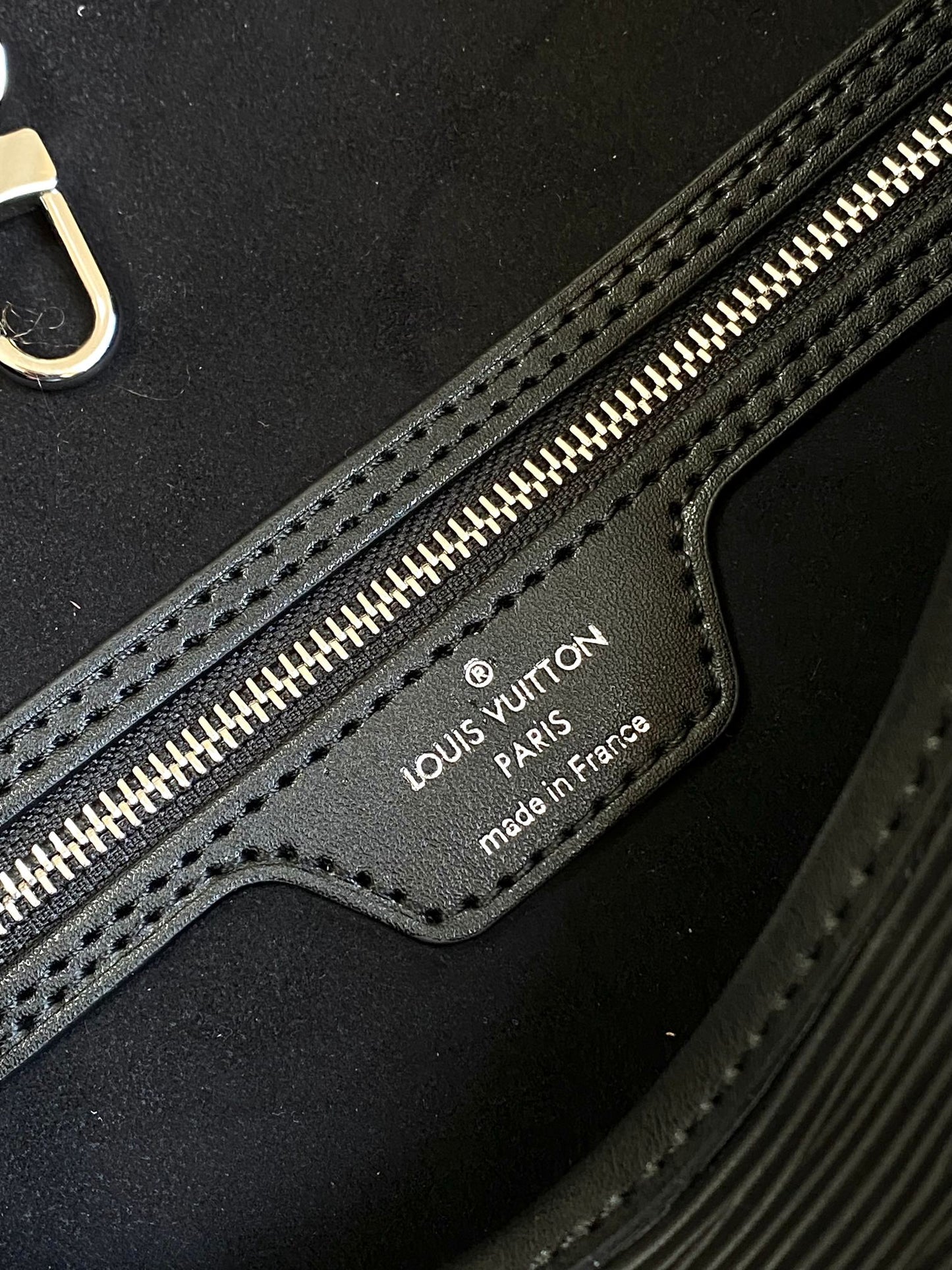 Louis Vuitton Classic Black Faux Leather Shoulder Tote Bag with Side Drawstrings