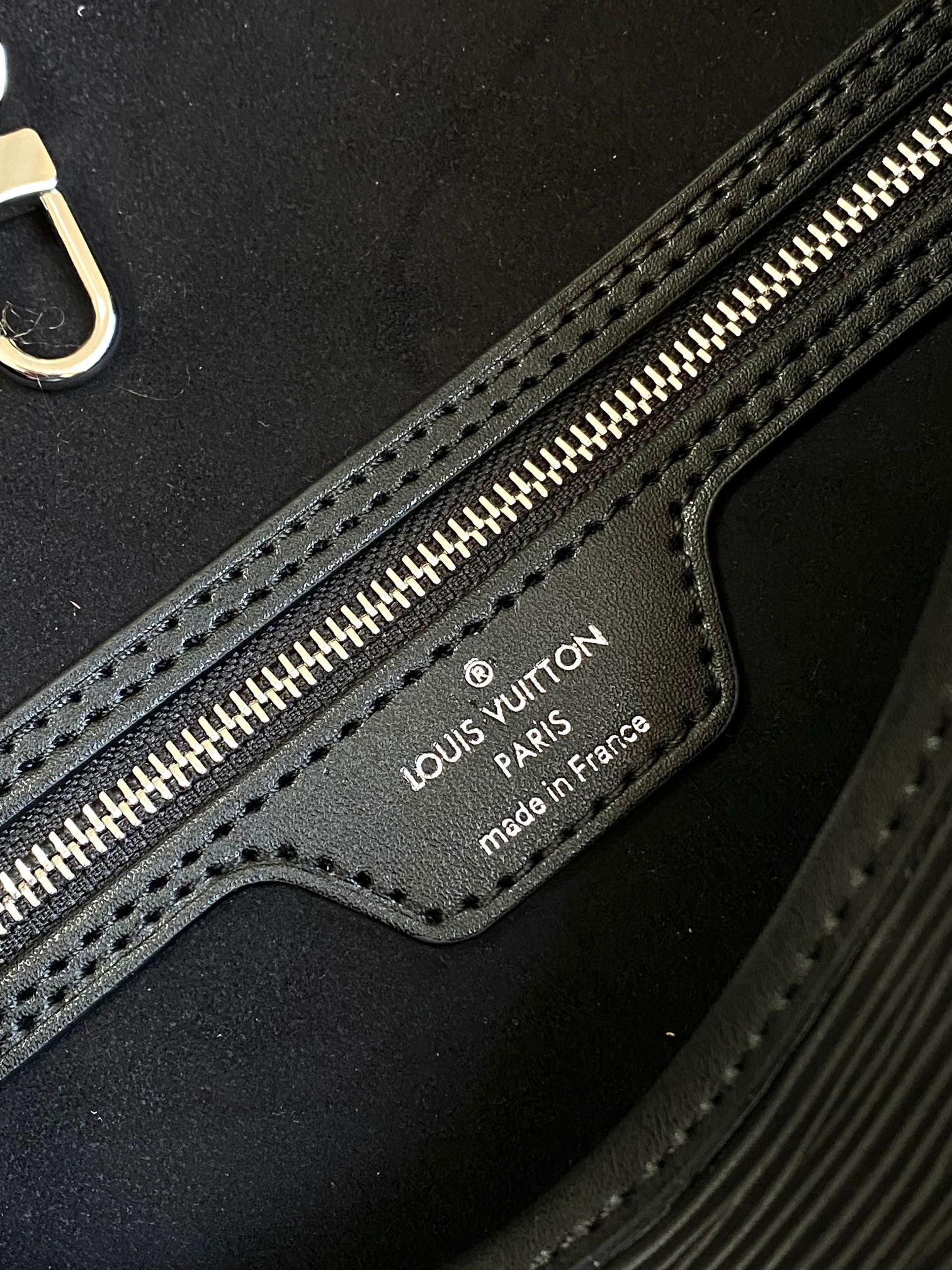 Louis Vuitton Classic Black Faux Leather Shoulder Tote Bag with Side Drawstrings