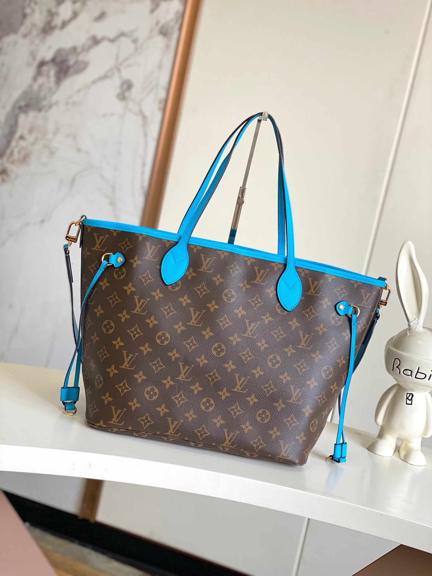Louis Vuitton Blue Striped Canvas Tote Bag with Detachable Shoulder Strap