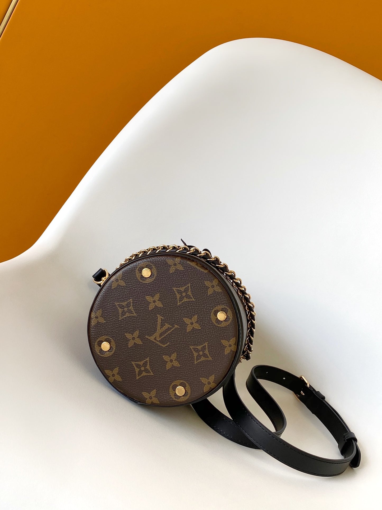 Louis Vuitton Classic Monogram Canvas Duffle Bucket Bag with Gold Chain Strap