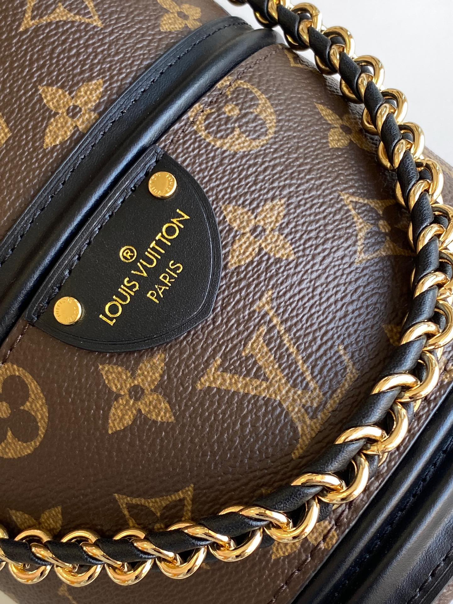Louis Vuitton Classic Monogram Canvas Duffle Bucket Bag with Gold Chain Strap