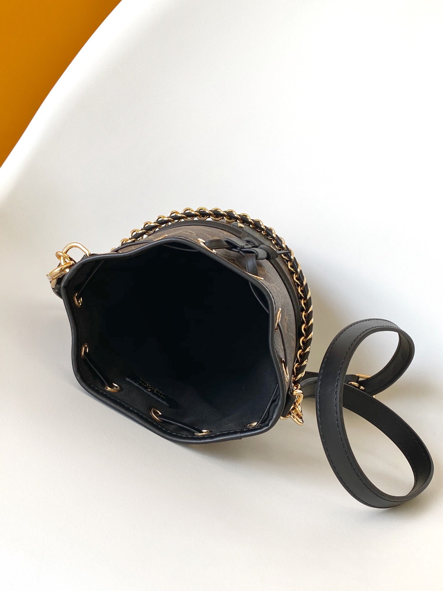 Louis Vuitton Classic Monogram Canvas Duffle Bucket Bag with Gold Chain Strap