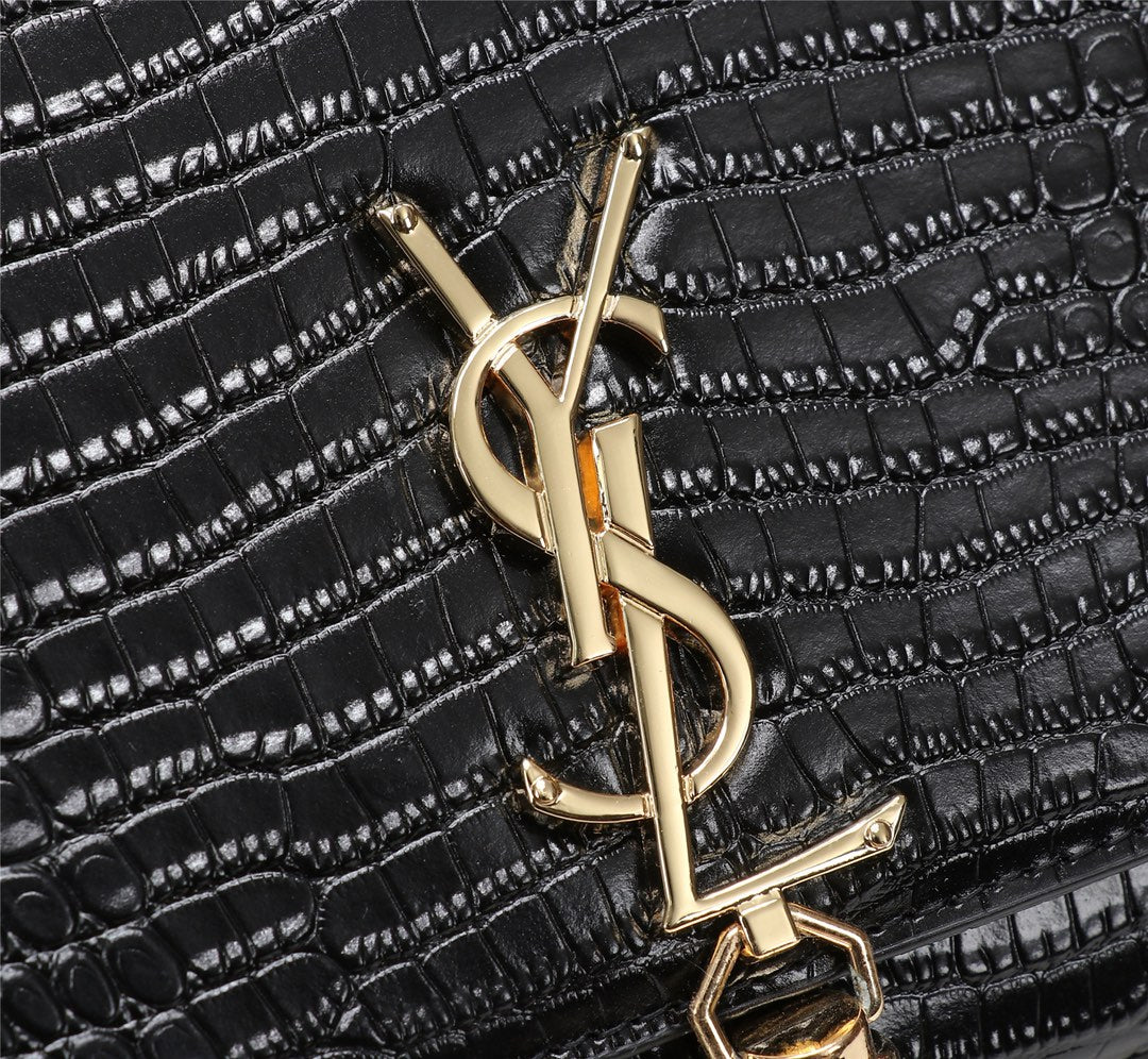 Saint Laurent Kate Medium Crocodile-Embossed Leather Bag with Tassel - Black
