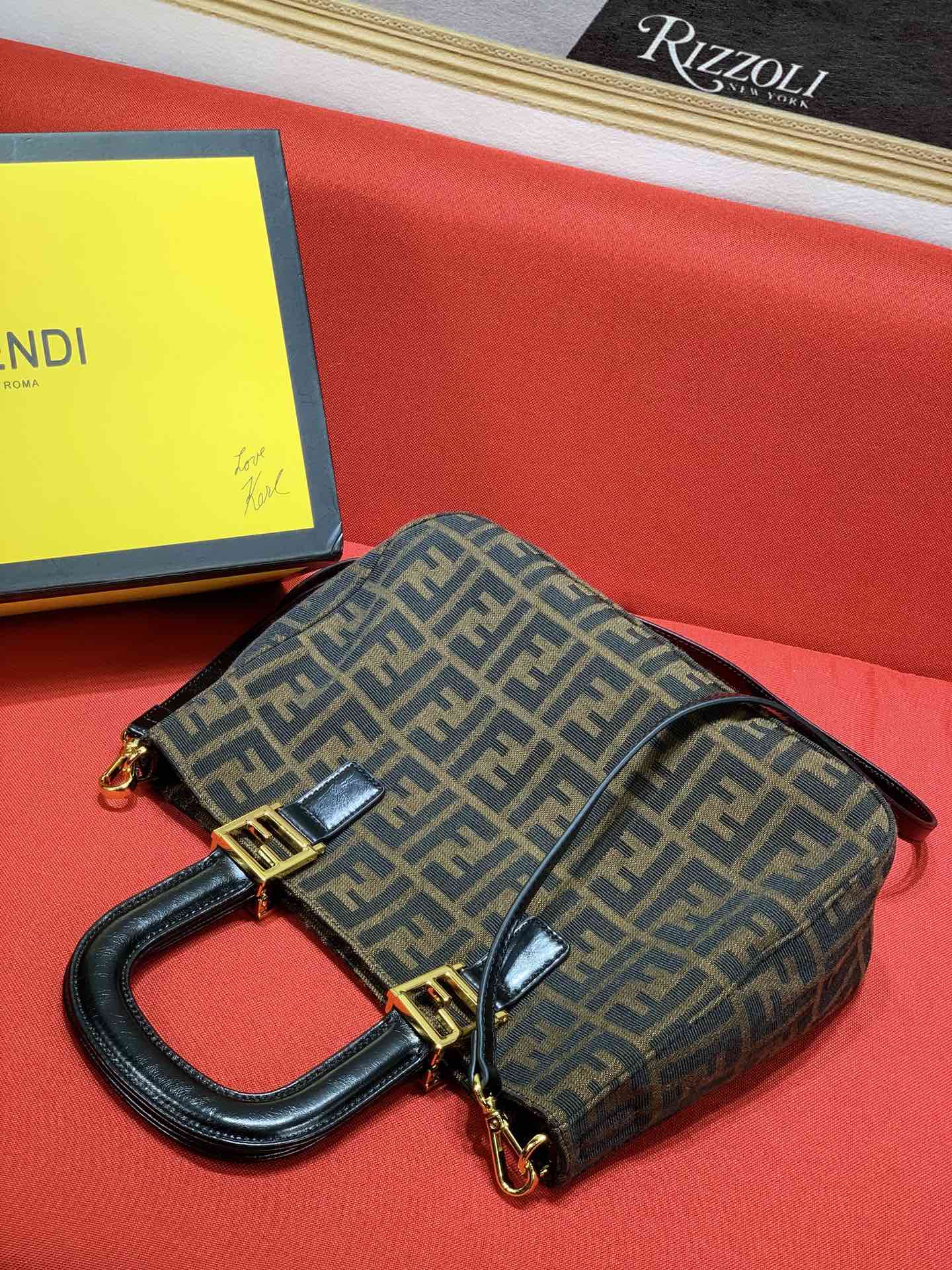 Fendi Sunshine Shopper Mini Canvas Tote Bag with FF Motif Brown/Gold