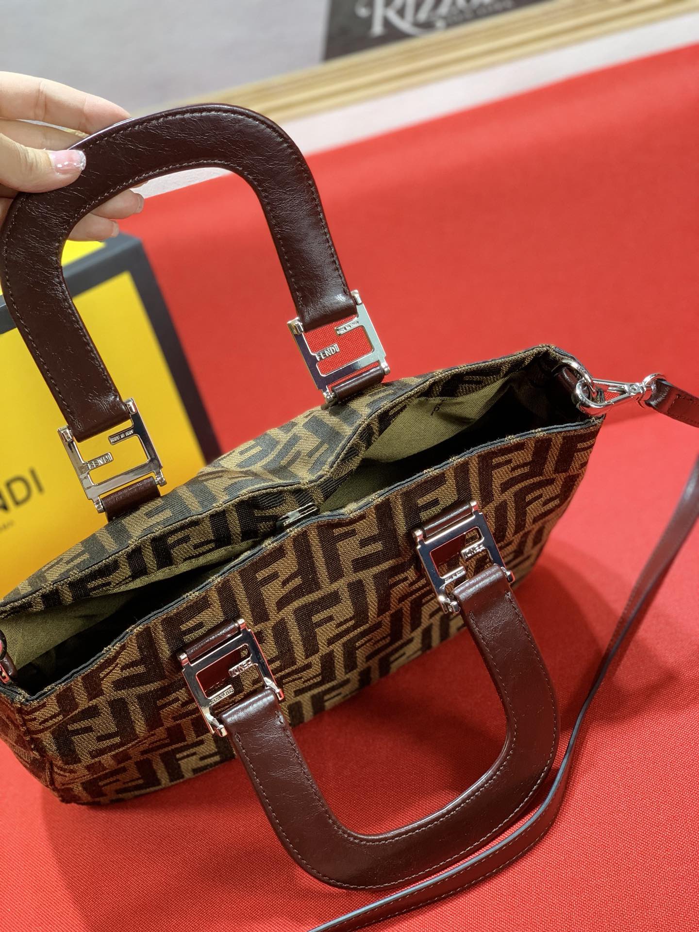 Fendi FF Monogram Canvas Mini Tote Bag with Detachable Shoulder Strap - Brown