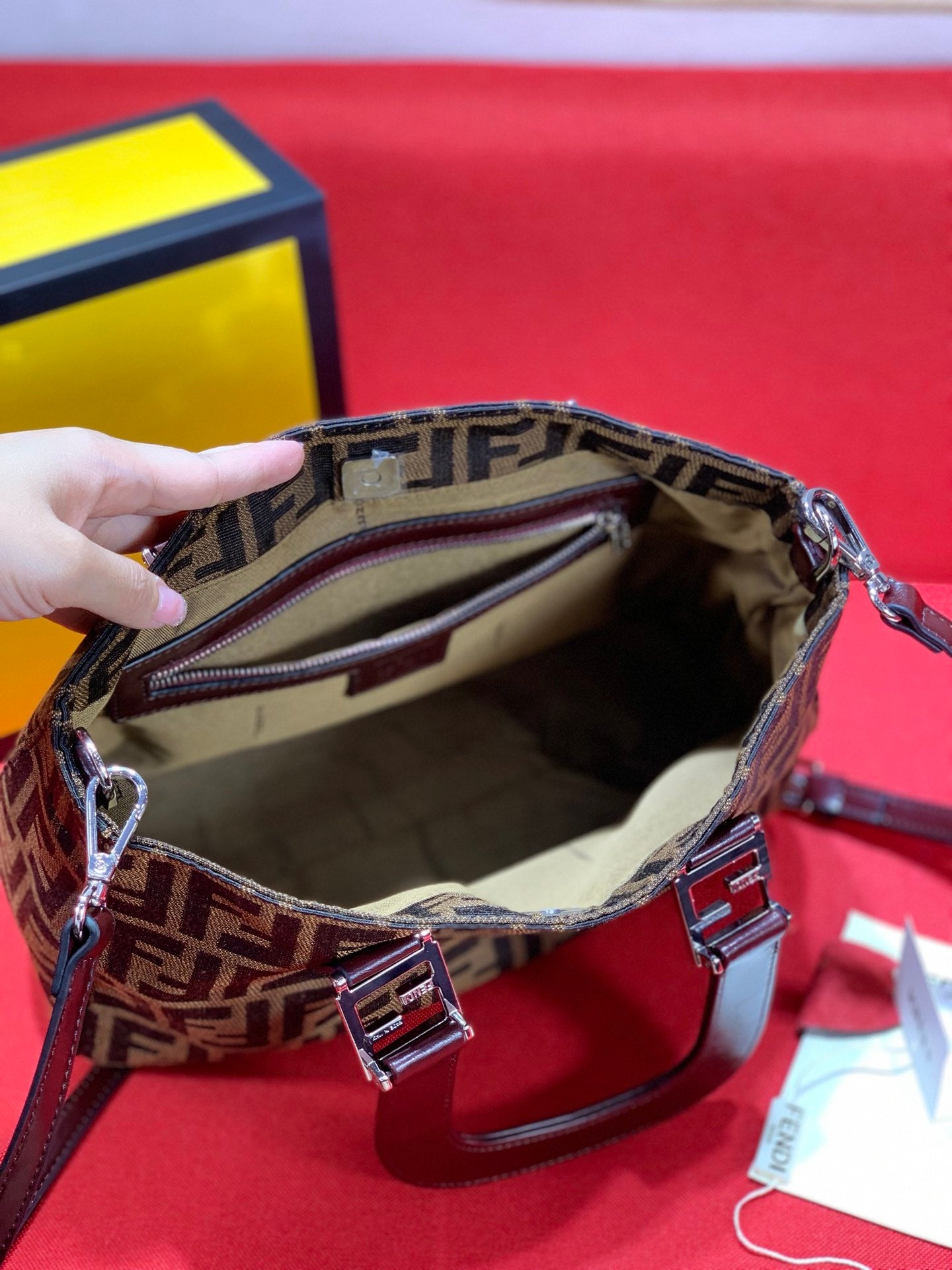Fendi FF Monogram Canvas Mini Tote Bag with Detachable Shoulder Strap - Brown