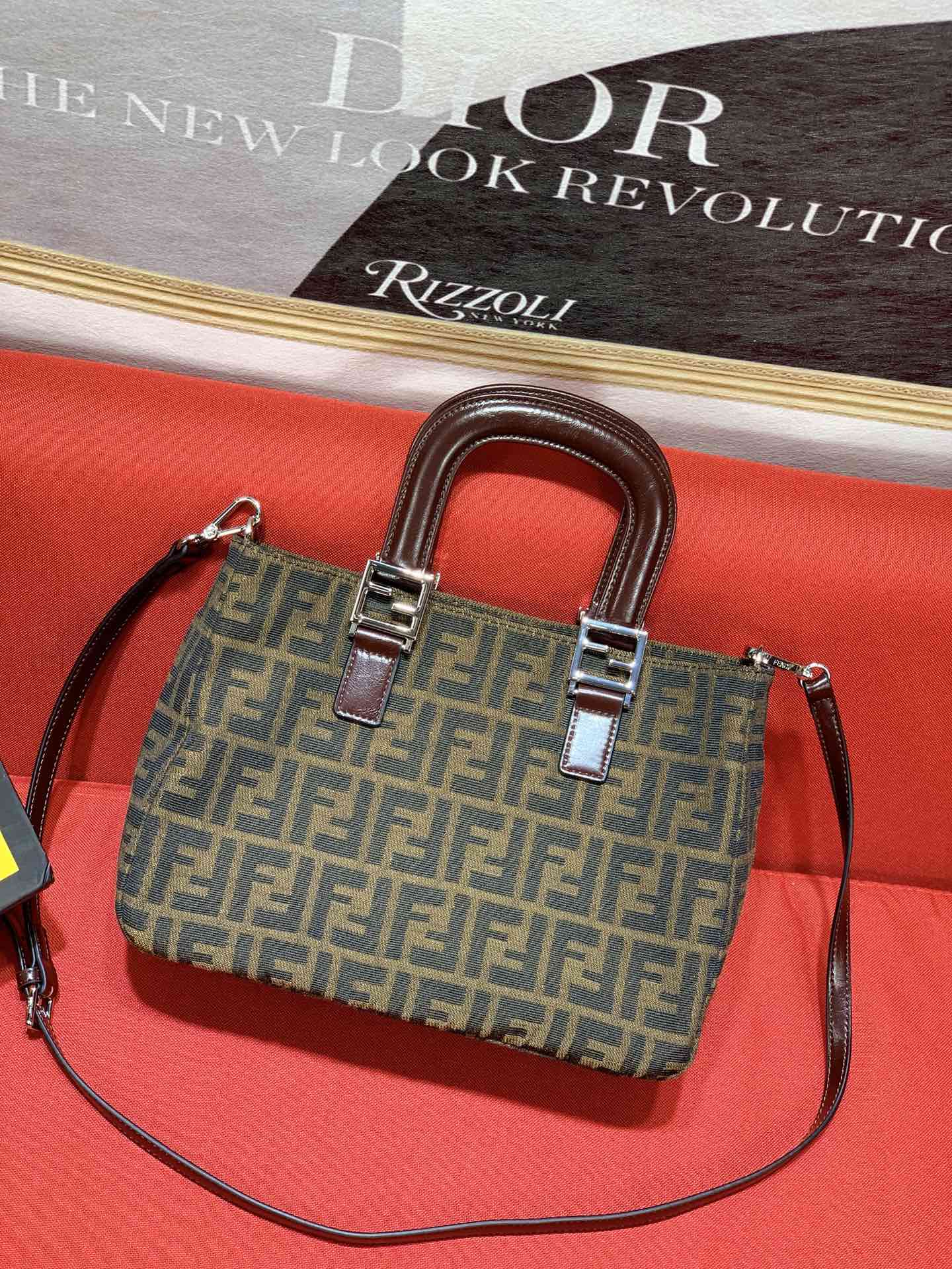 Fendi FF Monogram Canvas Mini Tote Bag with Detachable Shoulder Strap - Brown