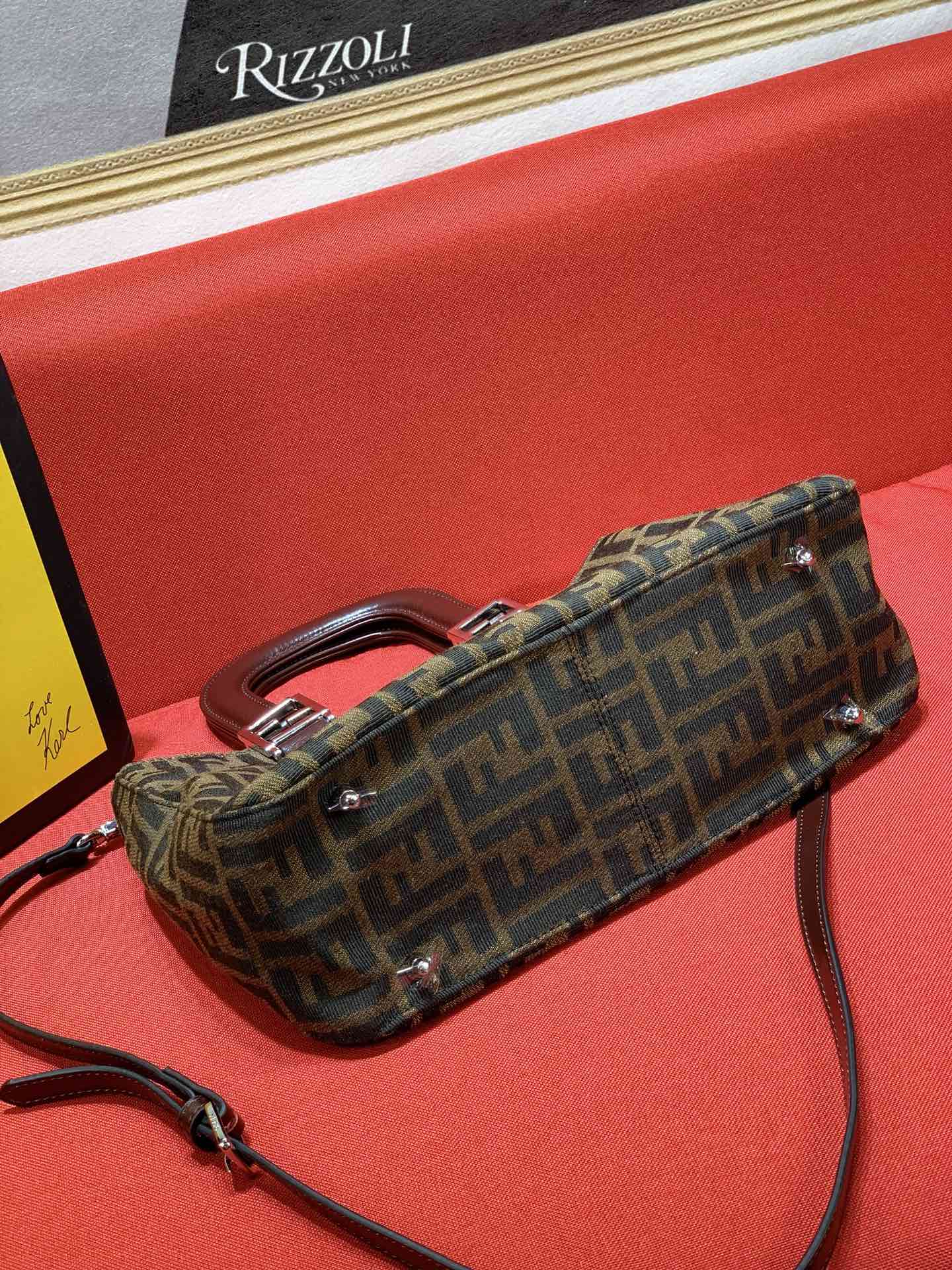 Fendi Zucca Monogram Canvas Handbag with Shoulder Strap and Original Box