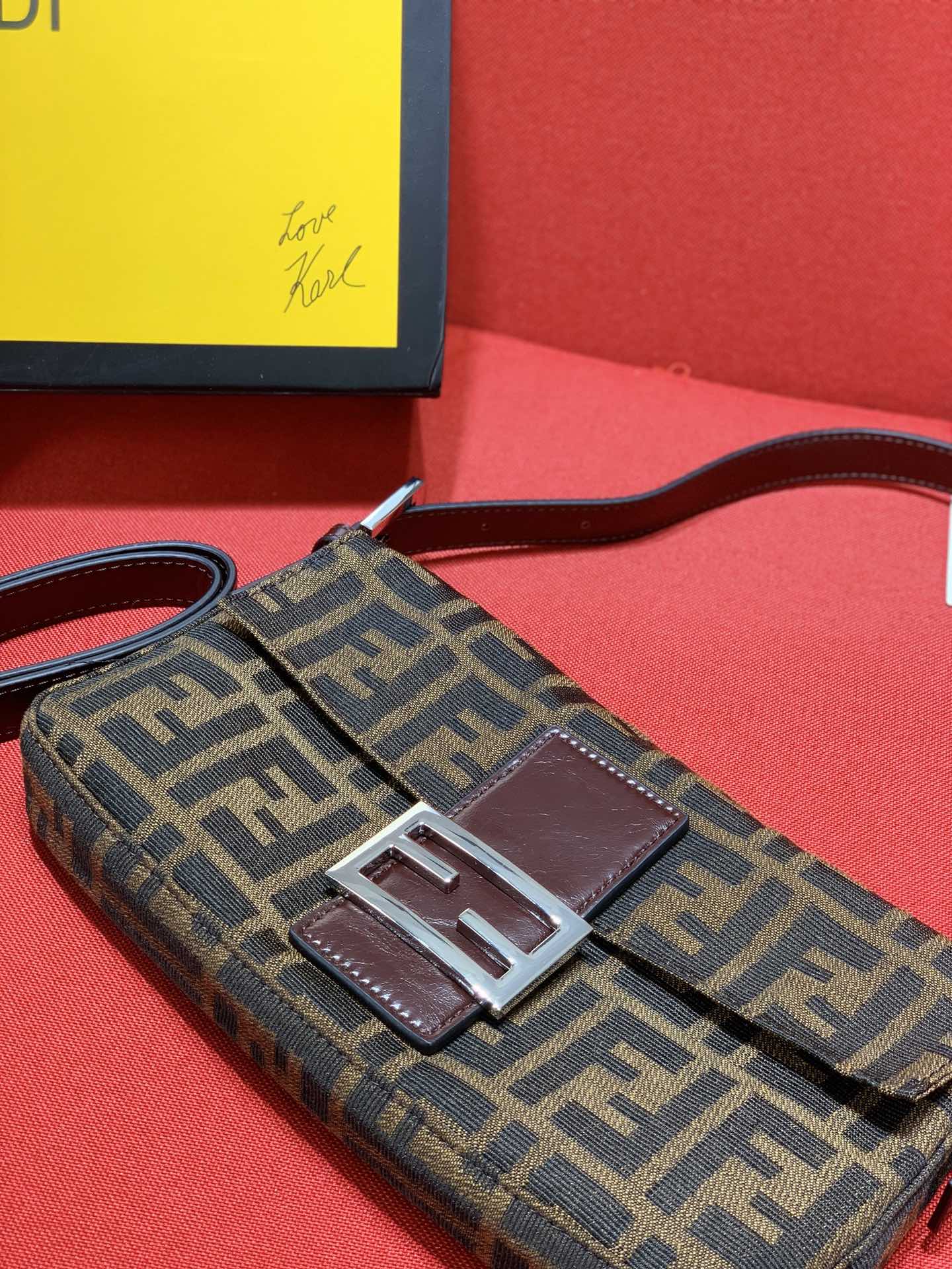 Fendi Brown Zucca Canvas Baguette Shoulder Bag with FF Buckle