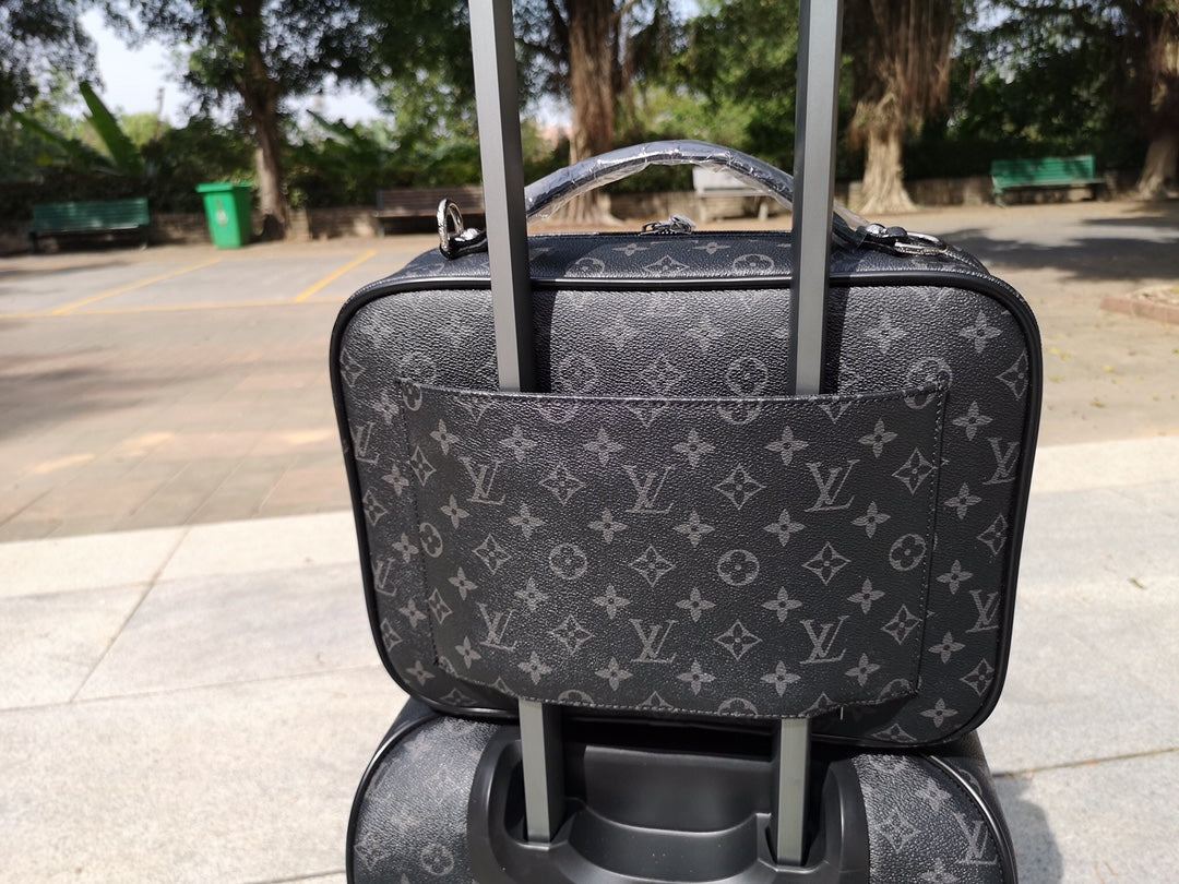 Vintage Monogram Pattern 2-Piece Luggage Set with Cosmetic Case