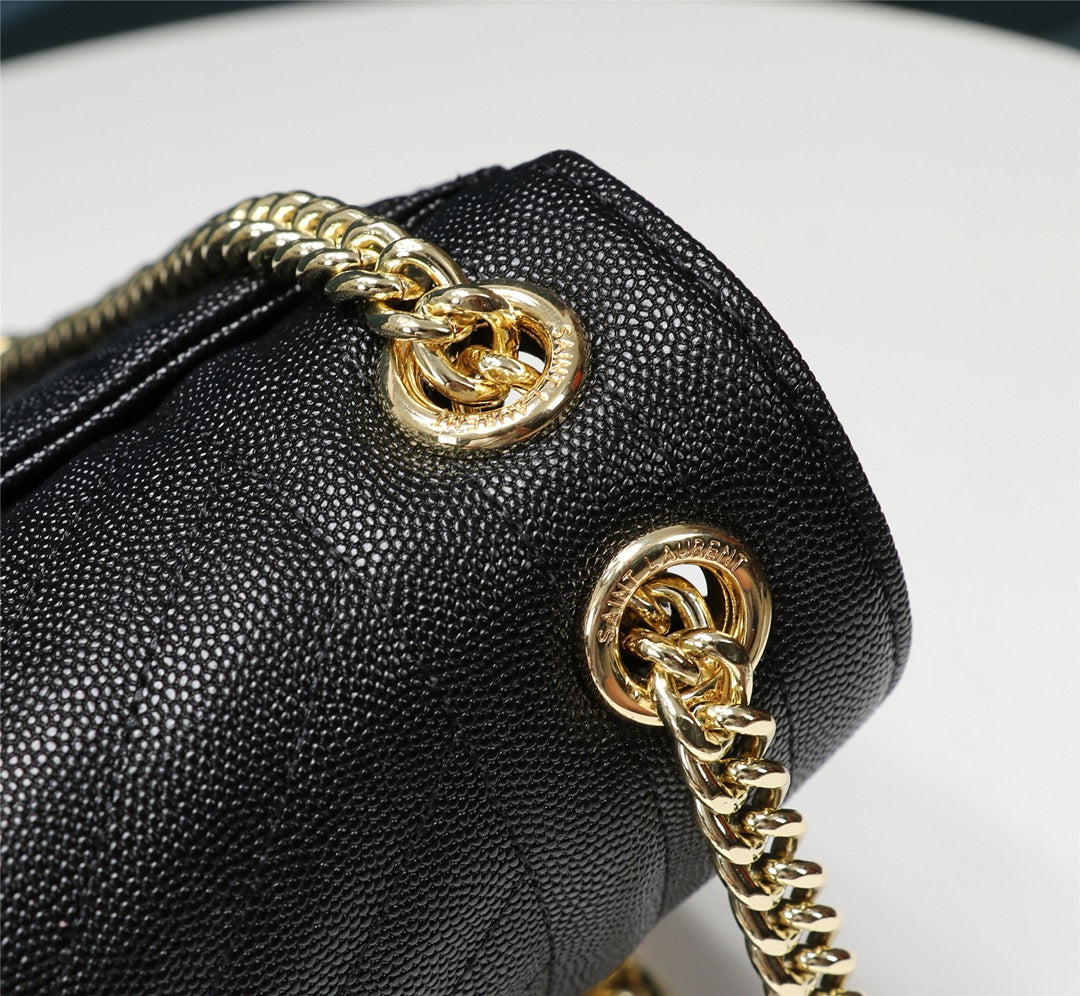 Saint Laurent Envelope Medium Bag in Mix Matelassé Black Grain de Poudre Leather