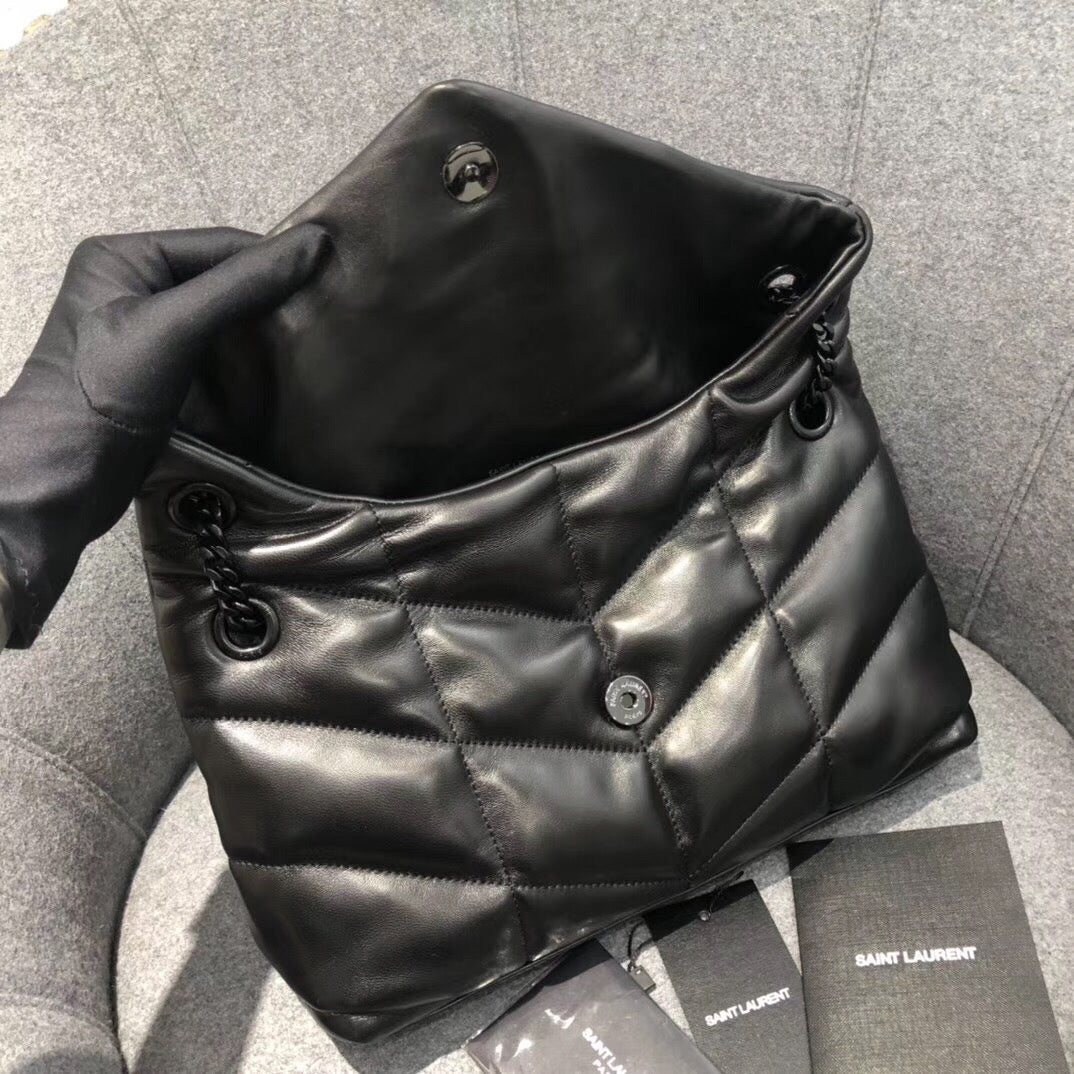 Saint Laurent Loulou Puffer Small in Quilted Lambskin with Matte Black Hardware