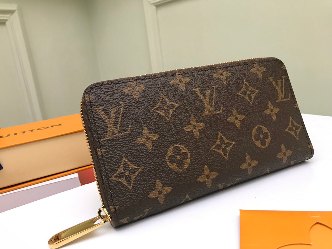 Louis Vuitton Classic Brown Monogram Print Zip-Around Long Clutch Wallet