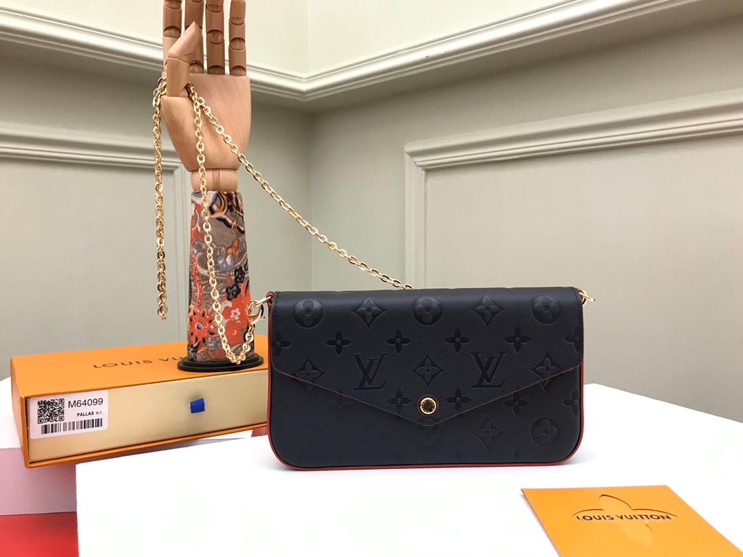 Louis Vuitton Navy Blue Embossed Monogram Leather Envelope Clutch with Gold Chain