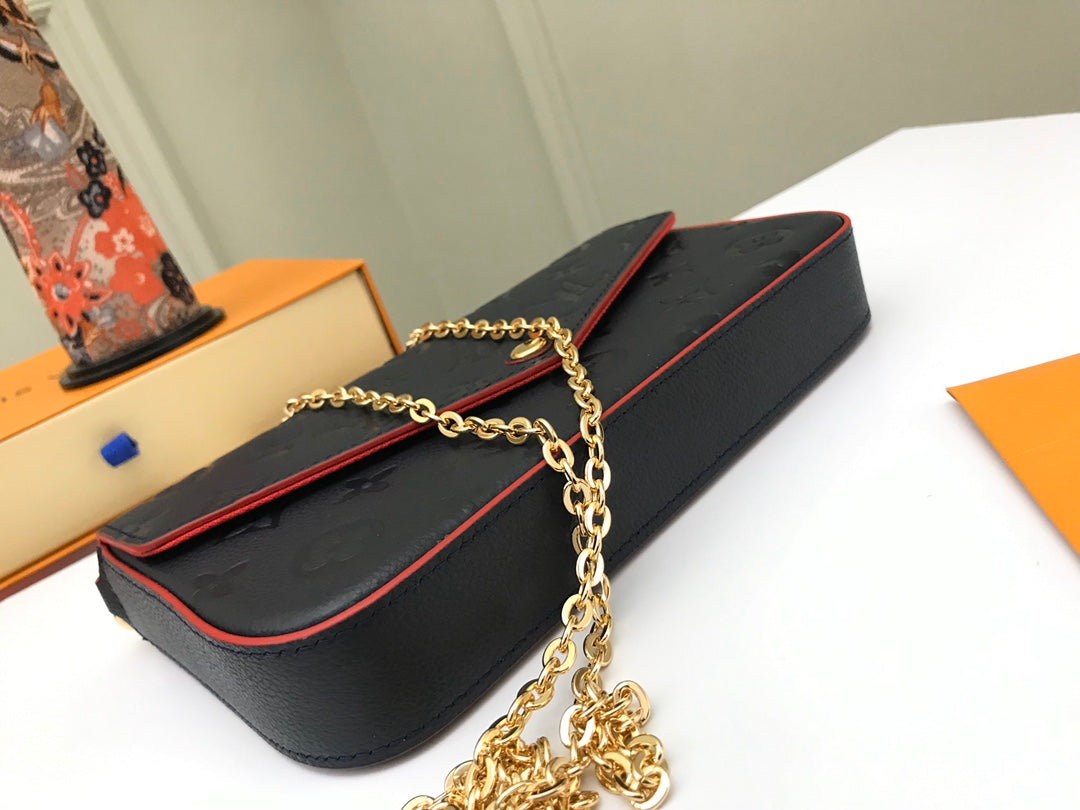 Louis Vuitton Navy Blue Embossed Monogram Leather Envelope Clutch with Gold Chain