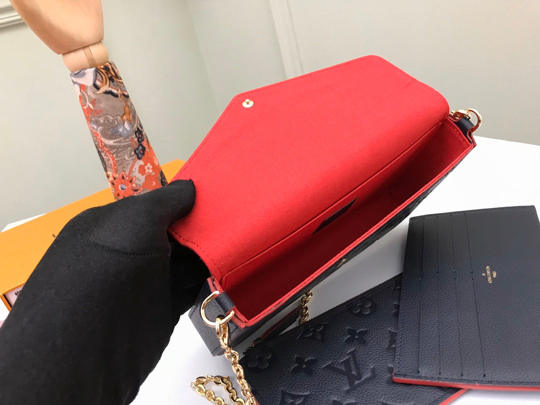 Louis Vuitton Navy Blue Embossed Monogram Leather Envelope Clutch with Gold Chain