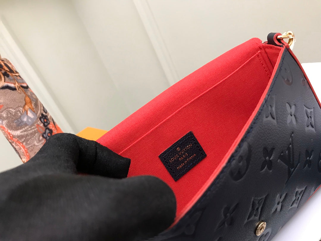 Louis Vuitton Navy Blue Embossed Monogram Leather Envelope Clutch with Gold Chain