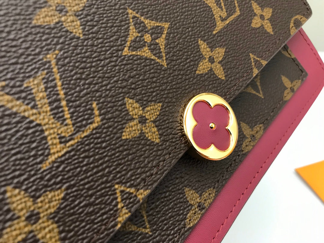 Louis Vuitton Brown Monogram Canvas Chain Clutch Bag with Pink Leather Trim