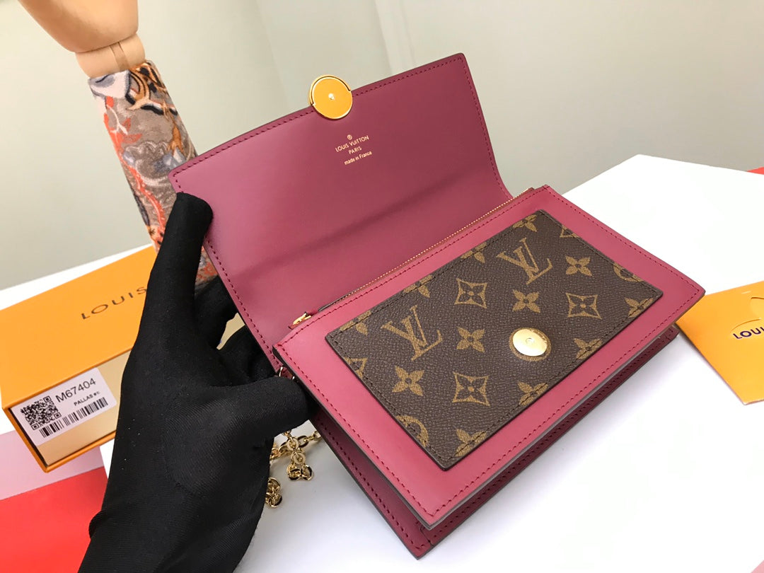Louis Vuitton Brown Monogram Canvas Chain Clutch Bag with Pink Leather Trim