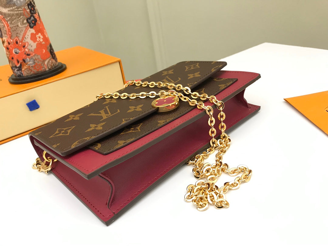 Louis Vuitton Brown Monogram Canvas Chain Clutch Bag with Pink Leather Trim